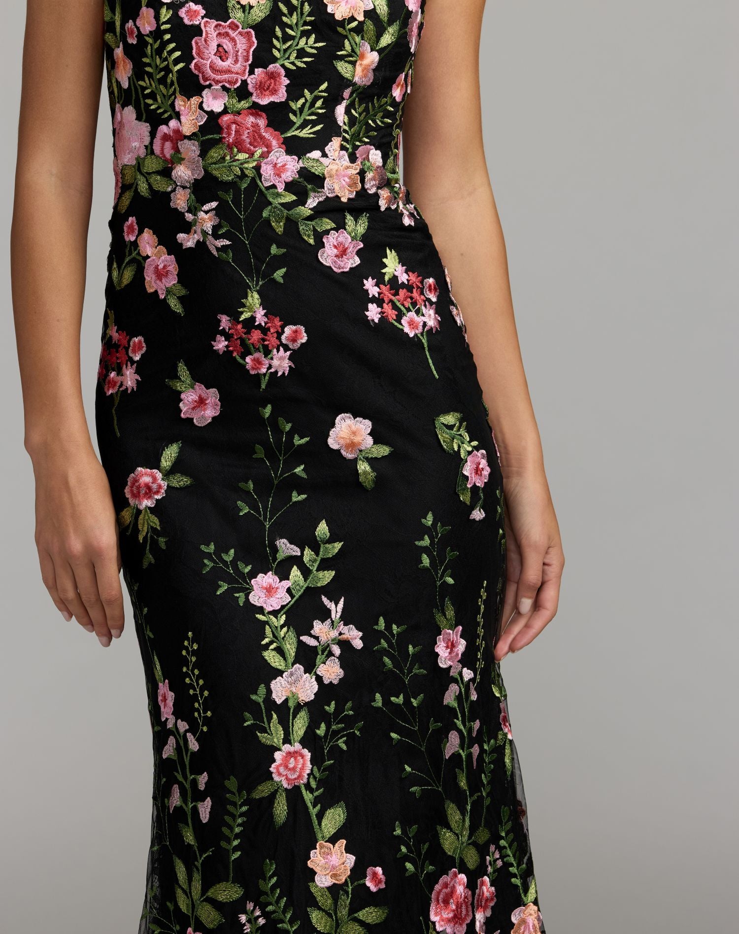 Black One Shoulder Floral Embroidered Gown - Mac Duggal