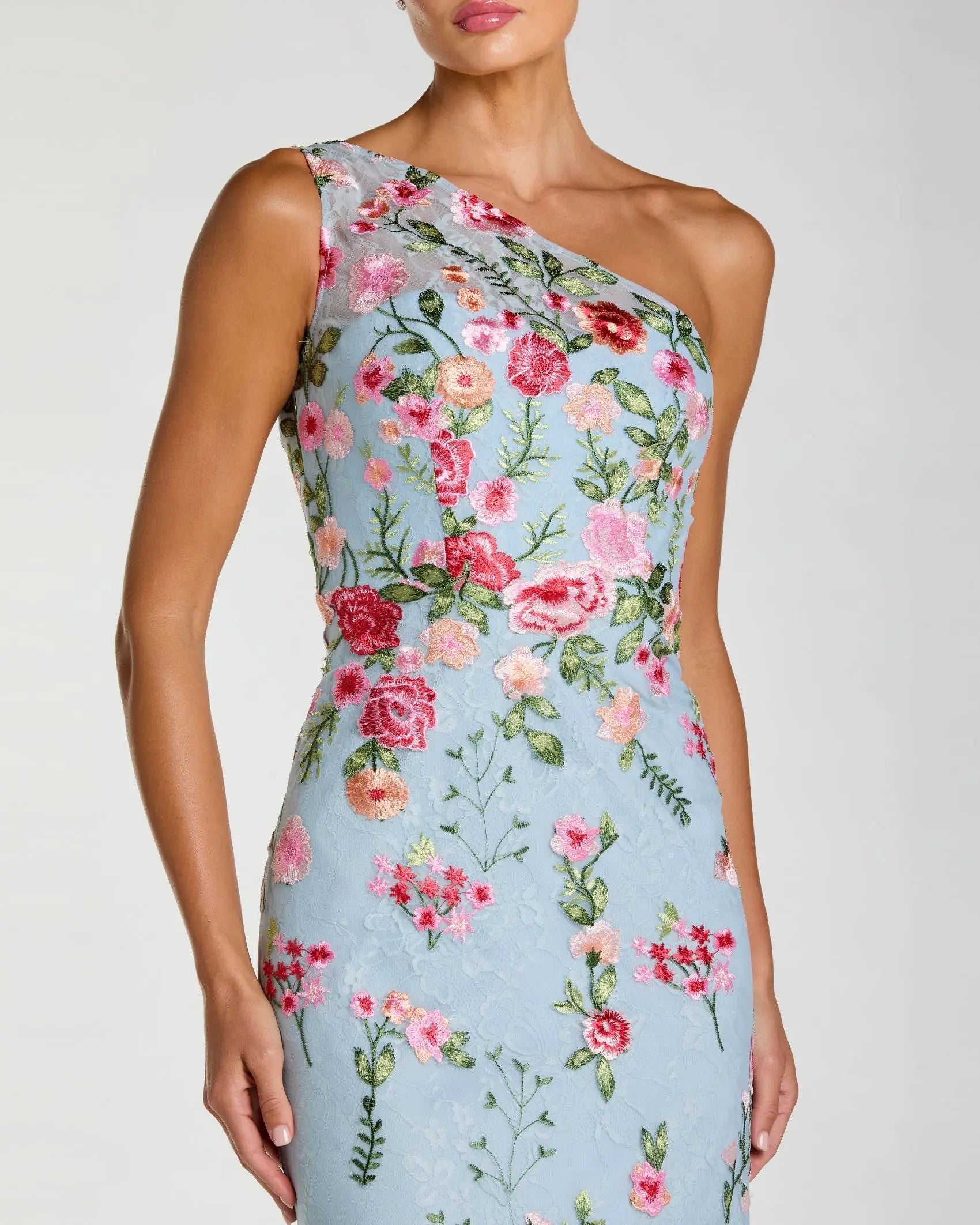 Blue One Shoulder Floral Embroidered Gown | Mac Duggal Blue One Shoulder Floral Embroidered Gown | Mac Duggal