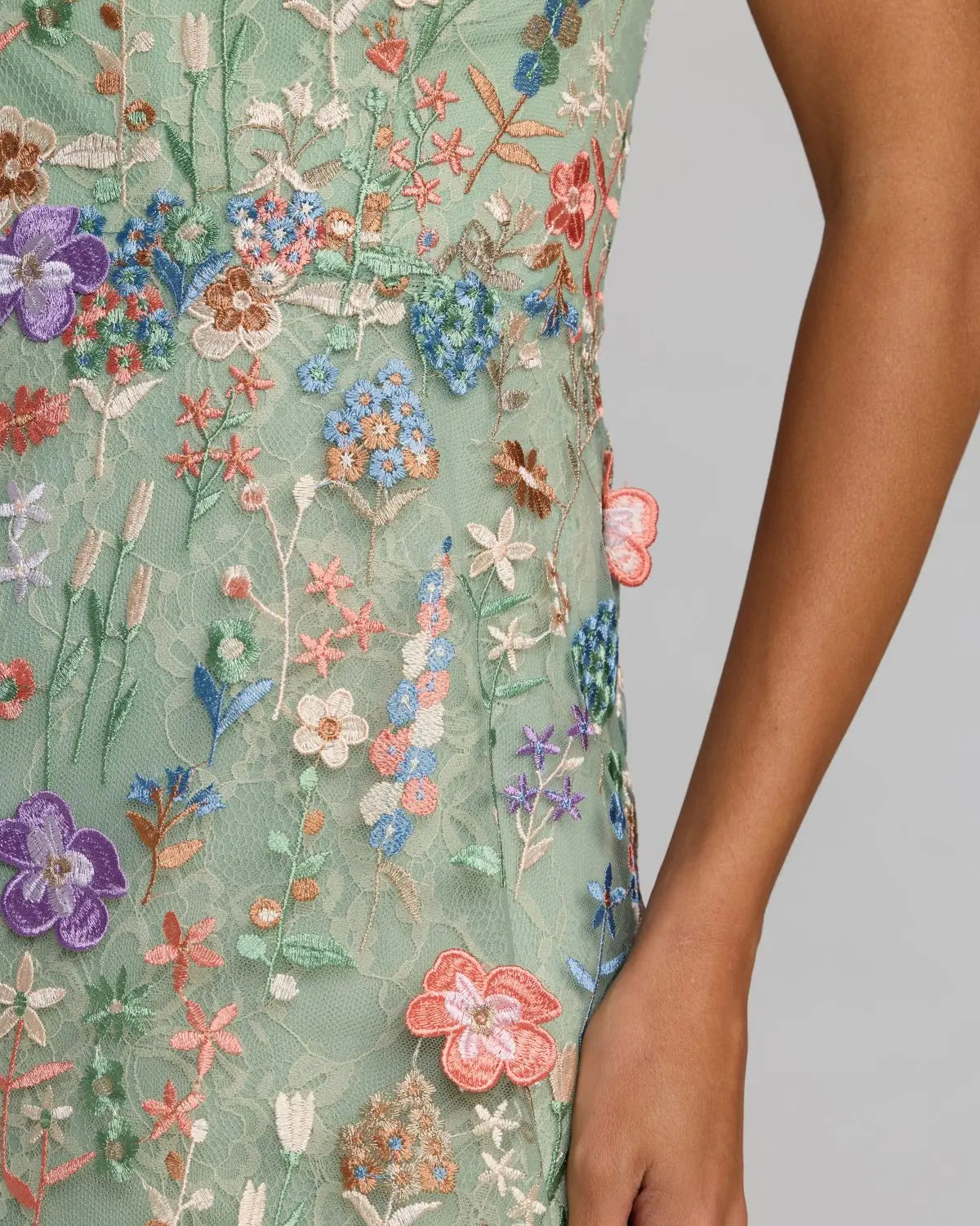 Green One Shoulder Floral Embroidered Gown Mac Duggal