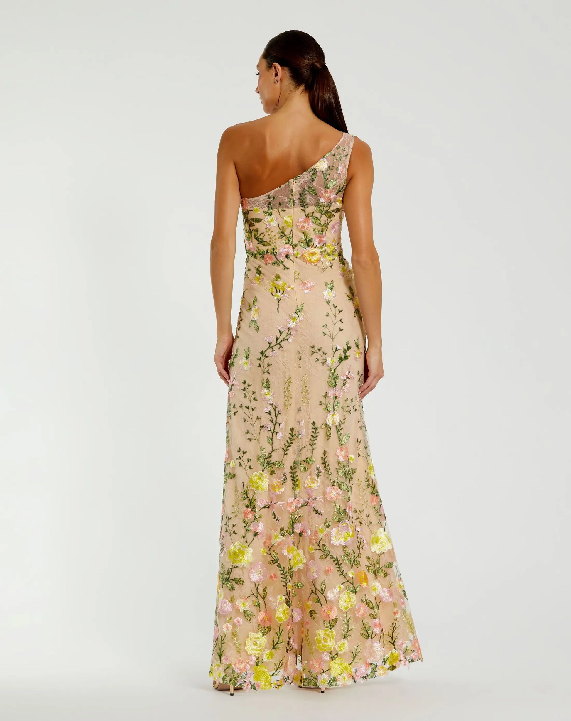 Beige Floral Embroidered Evening Gown | Mac Duggal Beige Floral Embroidered Evening Gown | Mac Duggal