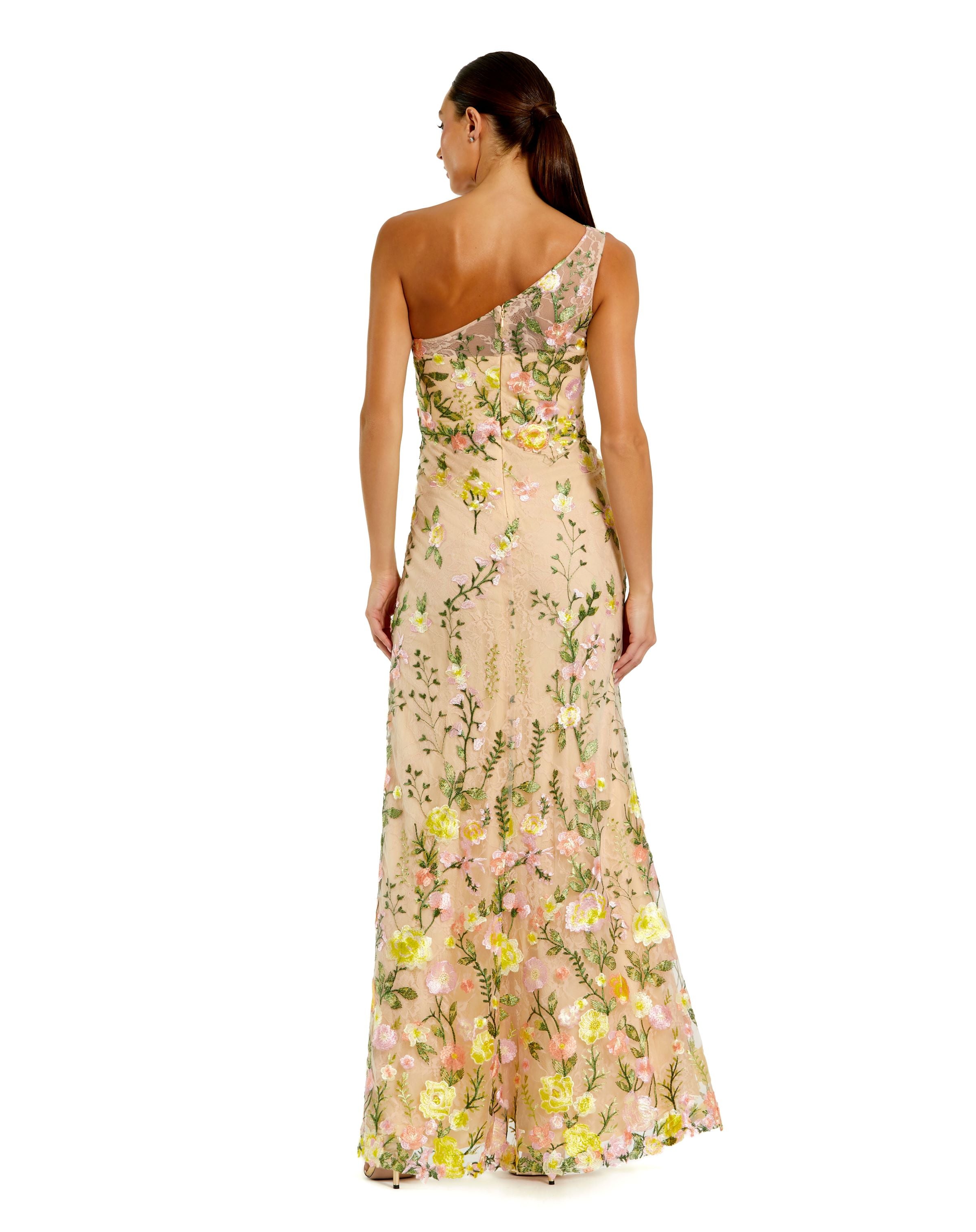 One Shoulder Lace Embroidered Gown