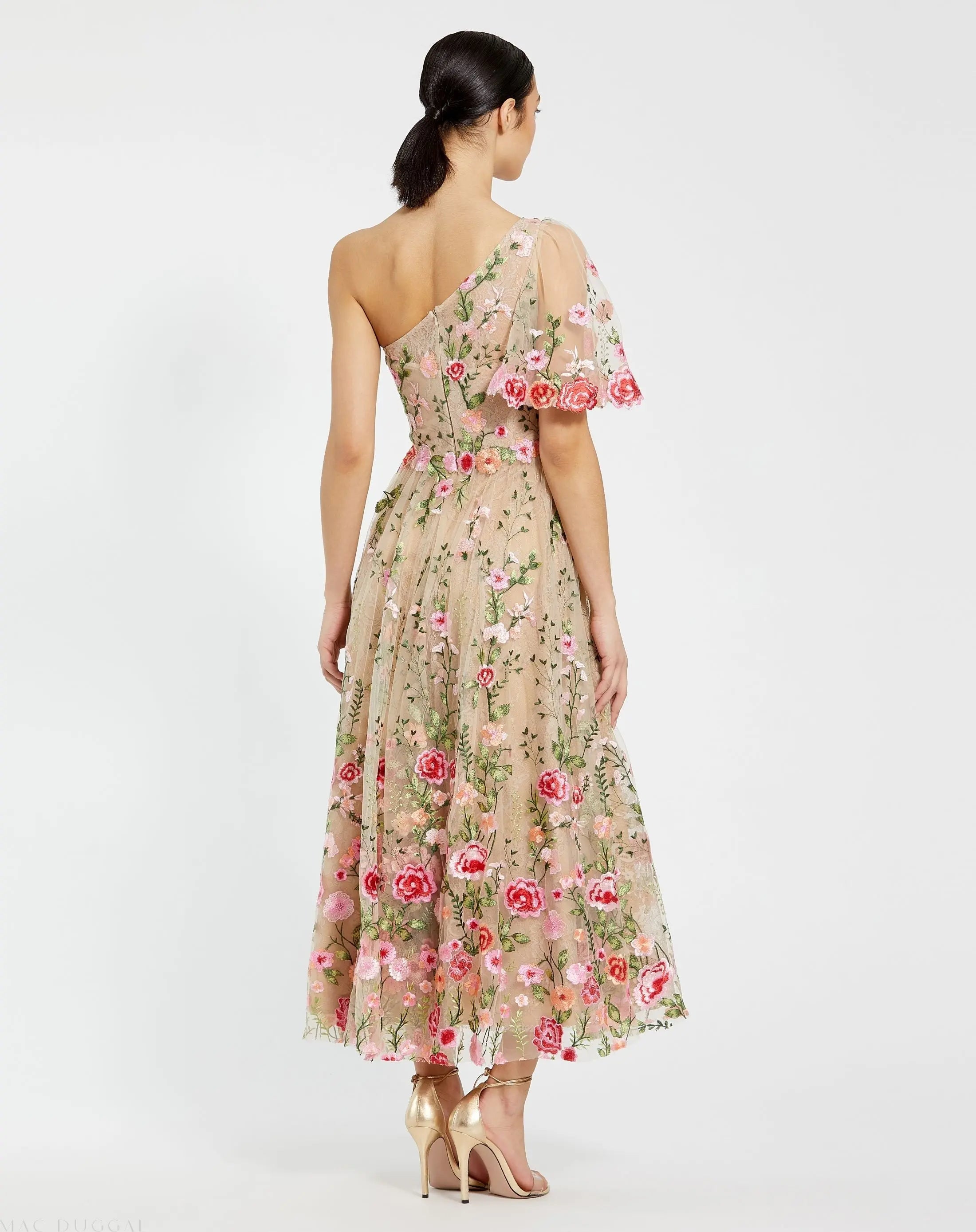 Pink One Shoulder Lace Embroidered Dress - Mac Duggal