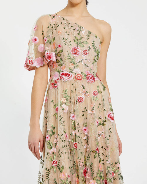 One Shoulder Lace Embroidered Dress