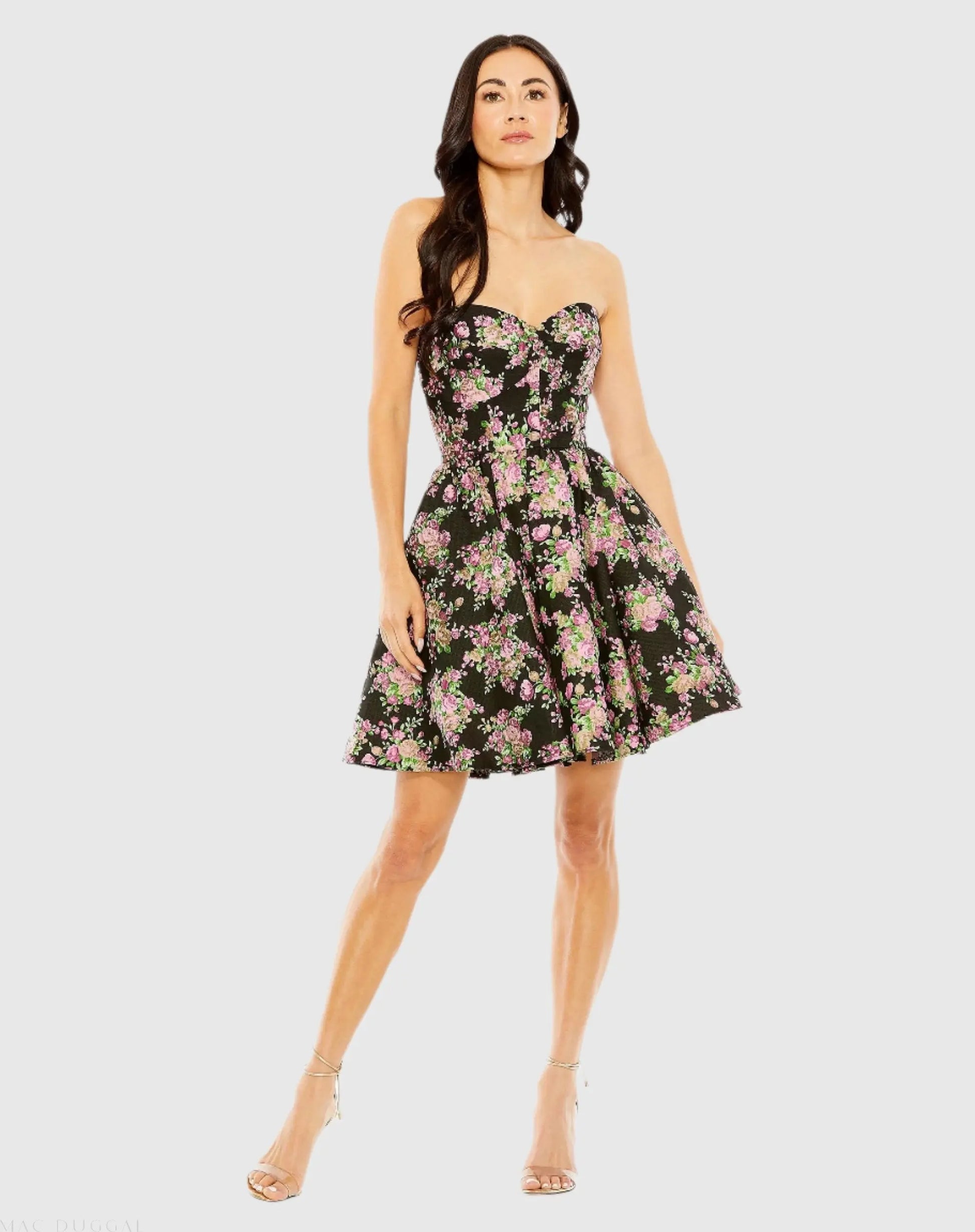 brocade mini dress Black Strapless Brocade Mini Dress