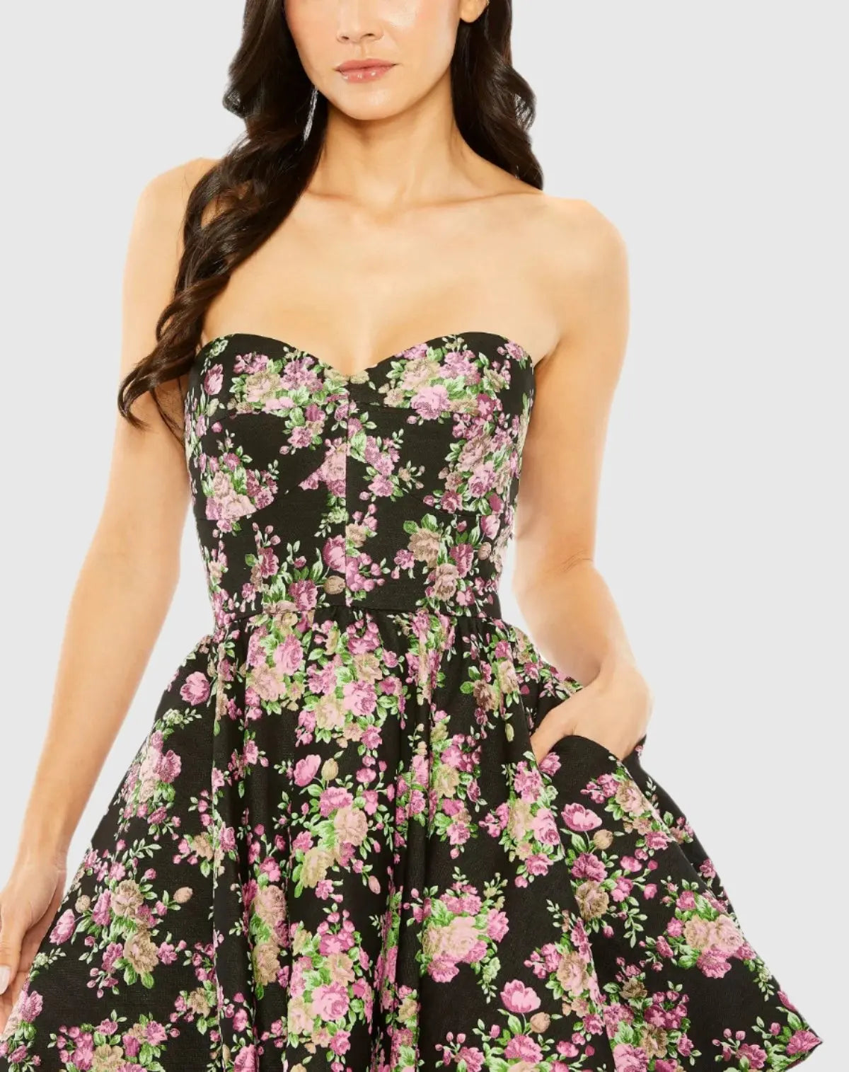 Black Strapless Brocade Mini Dress - Ieena for Mac Duggal
