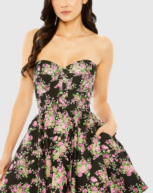 Strapless Brocade Mini Dress