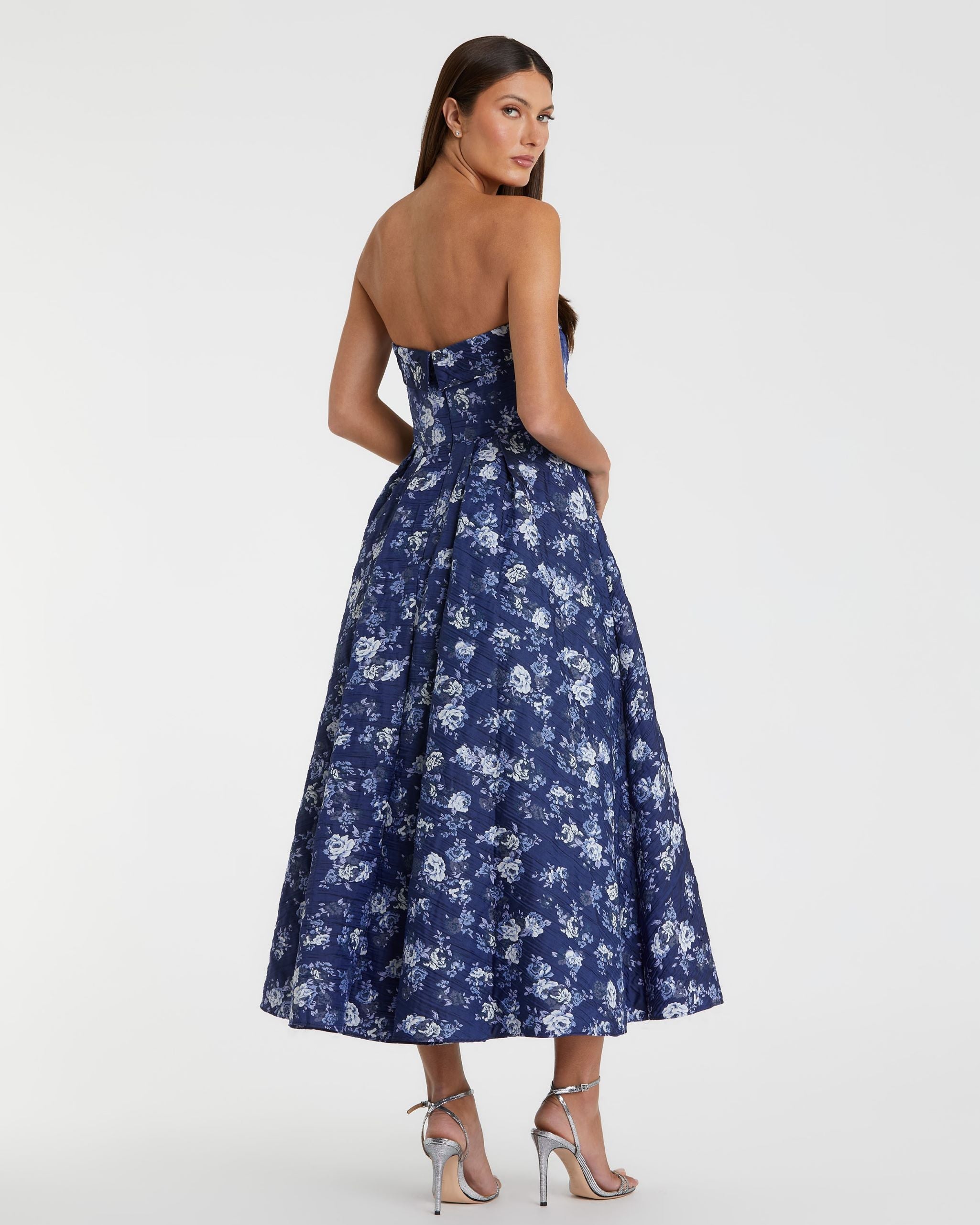 Strapless Brocade Midi Dress