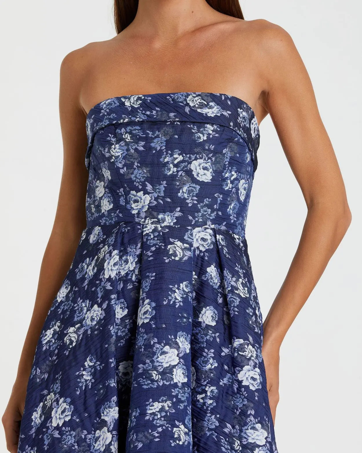 Mac Duggal Strapless Floral Brocade Midi Dress, Womens, 12, Blue Multi Mac Duggal Strapless Floral Brocade Midi Dress, Womens, 12, Blue Multi