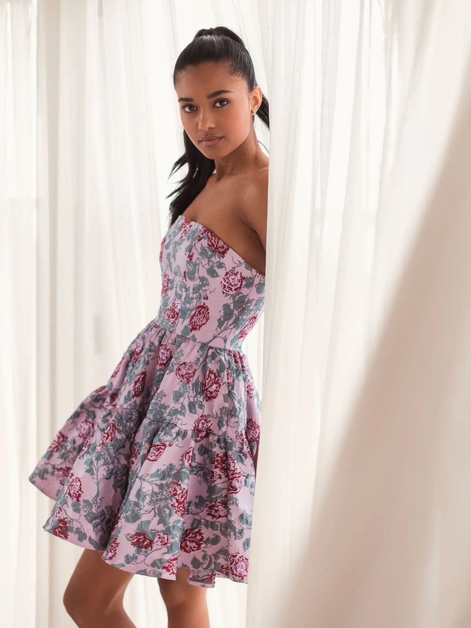 Pink Strapless Brocade Mini Dress - Mac Duggal