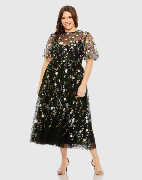 Robe à détails floraux et sequins 