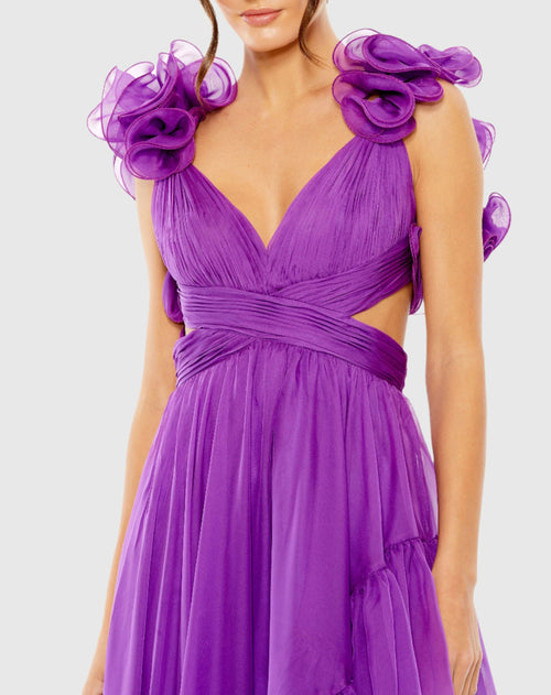 Ruffle Tiered Cut-Out Chiffon High Low Gown