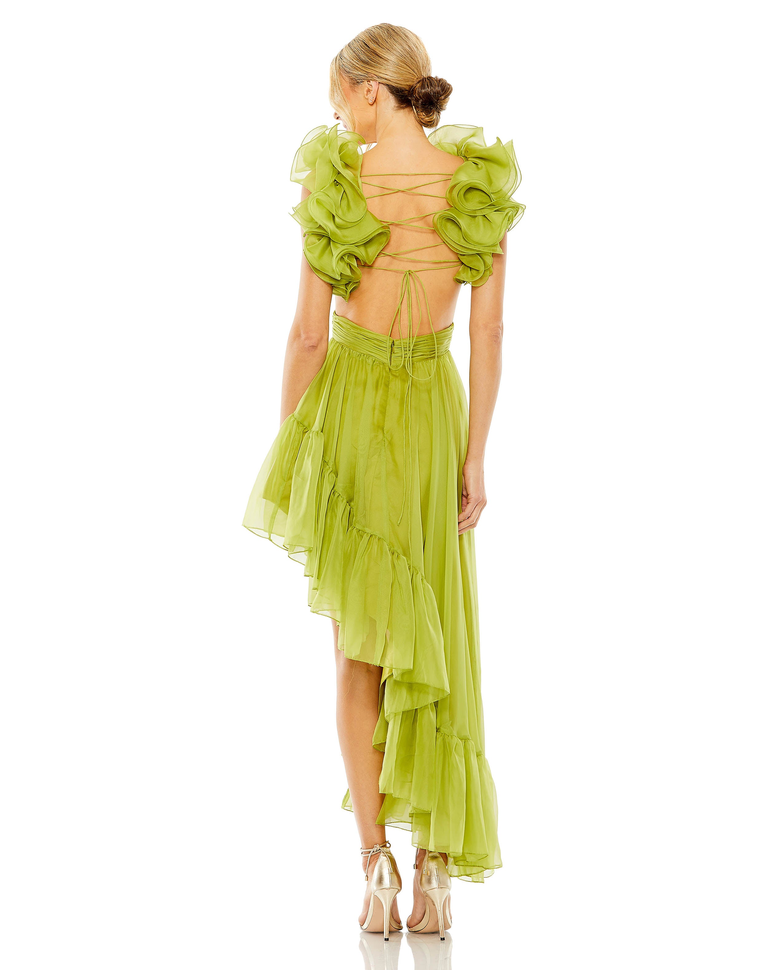 Ruffle Tiered Cut-Out Chiffon High Low Gown