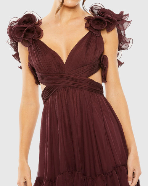 Ruffle Tiered Cut-Out Chiffon Dress