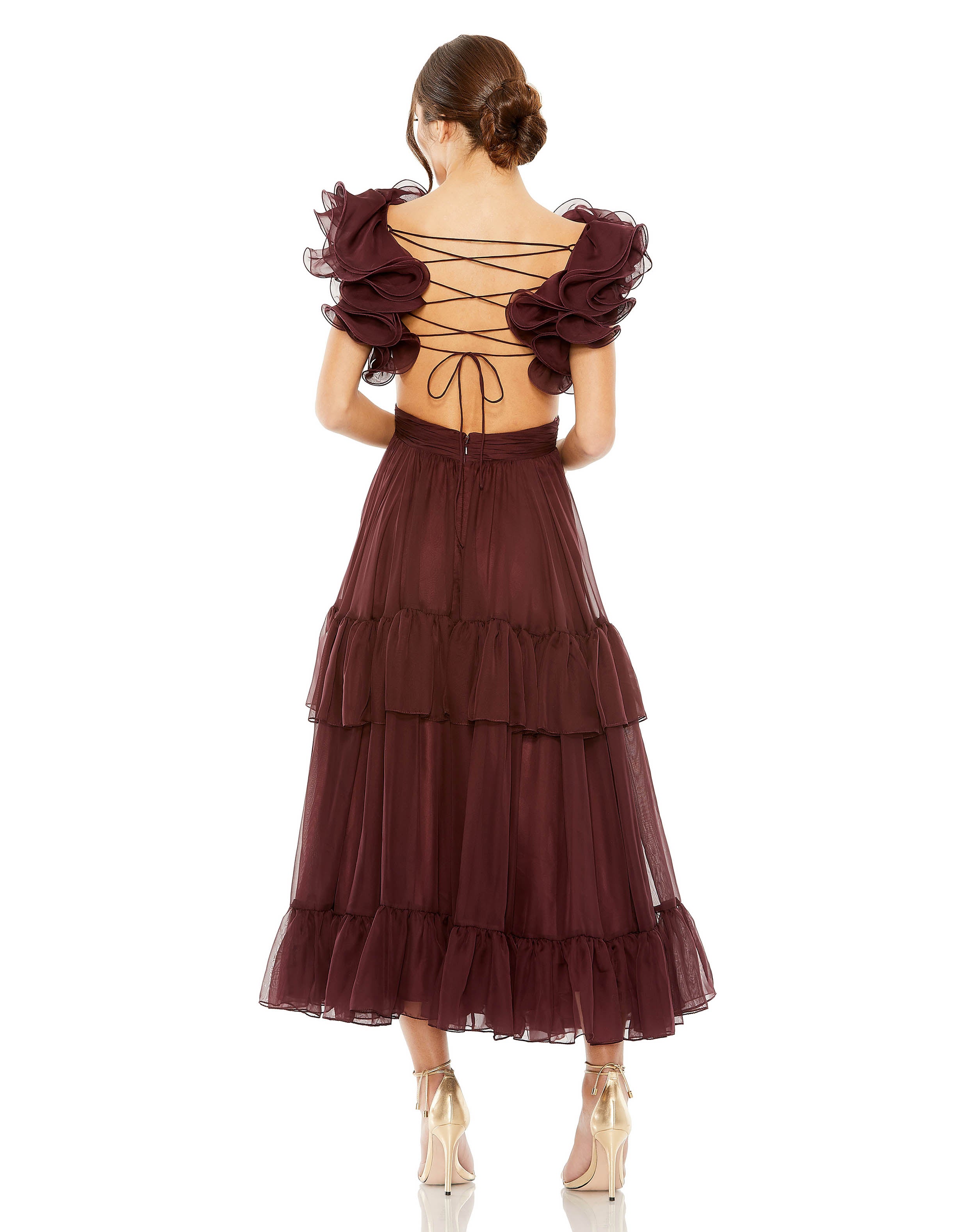 Ruffle Tiered Cut-Out Chiffon Dress