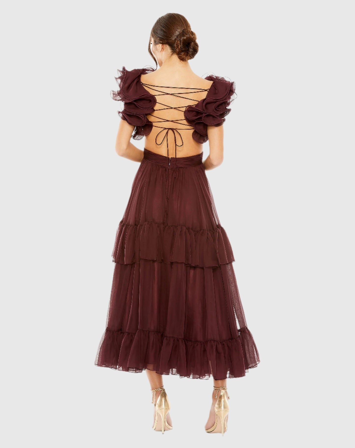 Ruffle Tiered Cut-Out Chiffon Dress