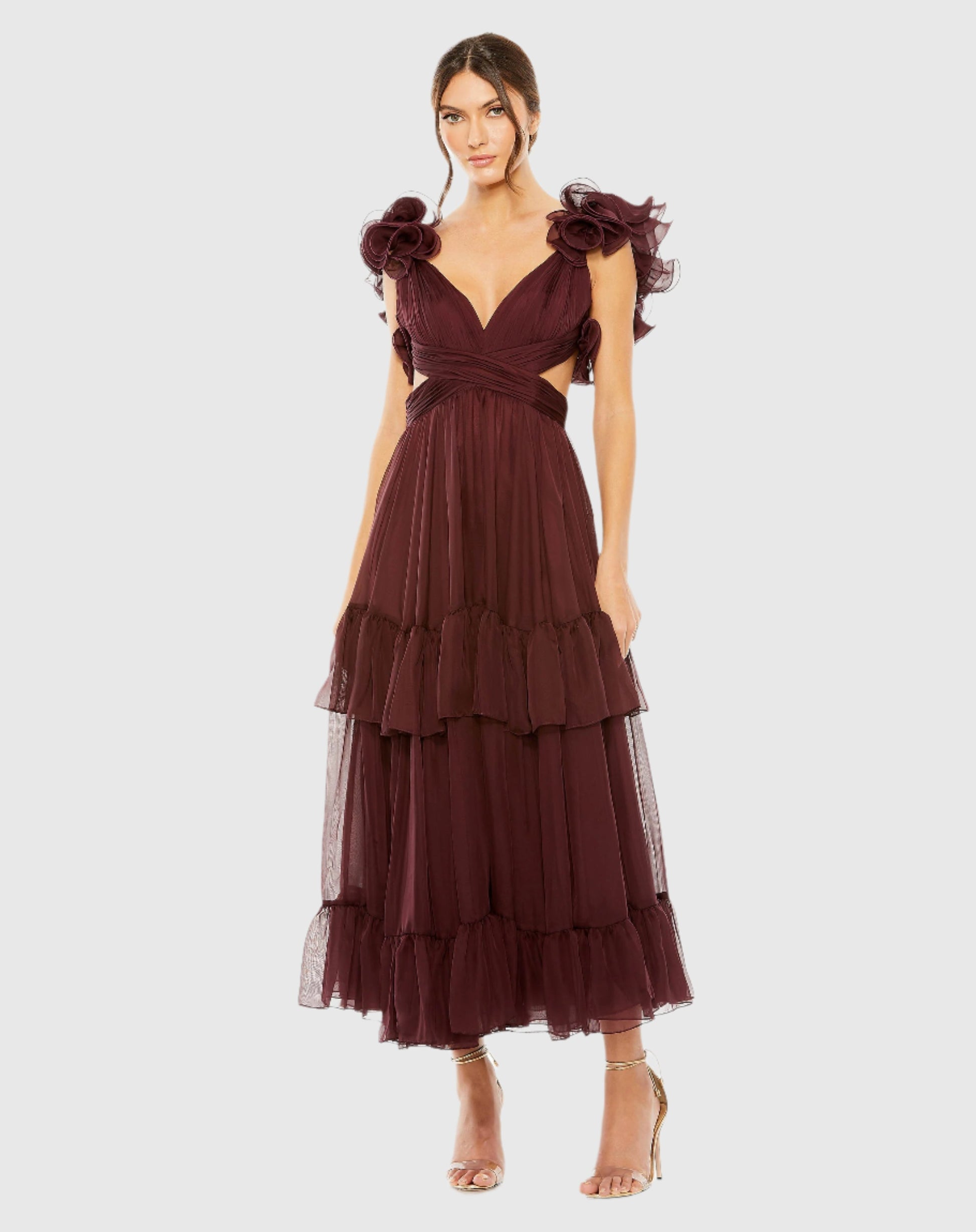 Ruffle Tiered Cut-Out Chiffon Dress