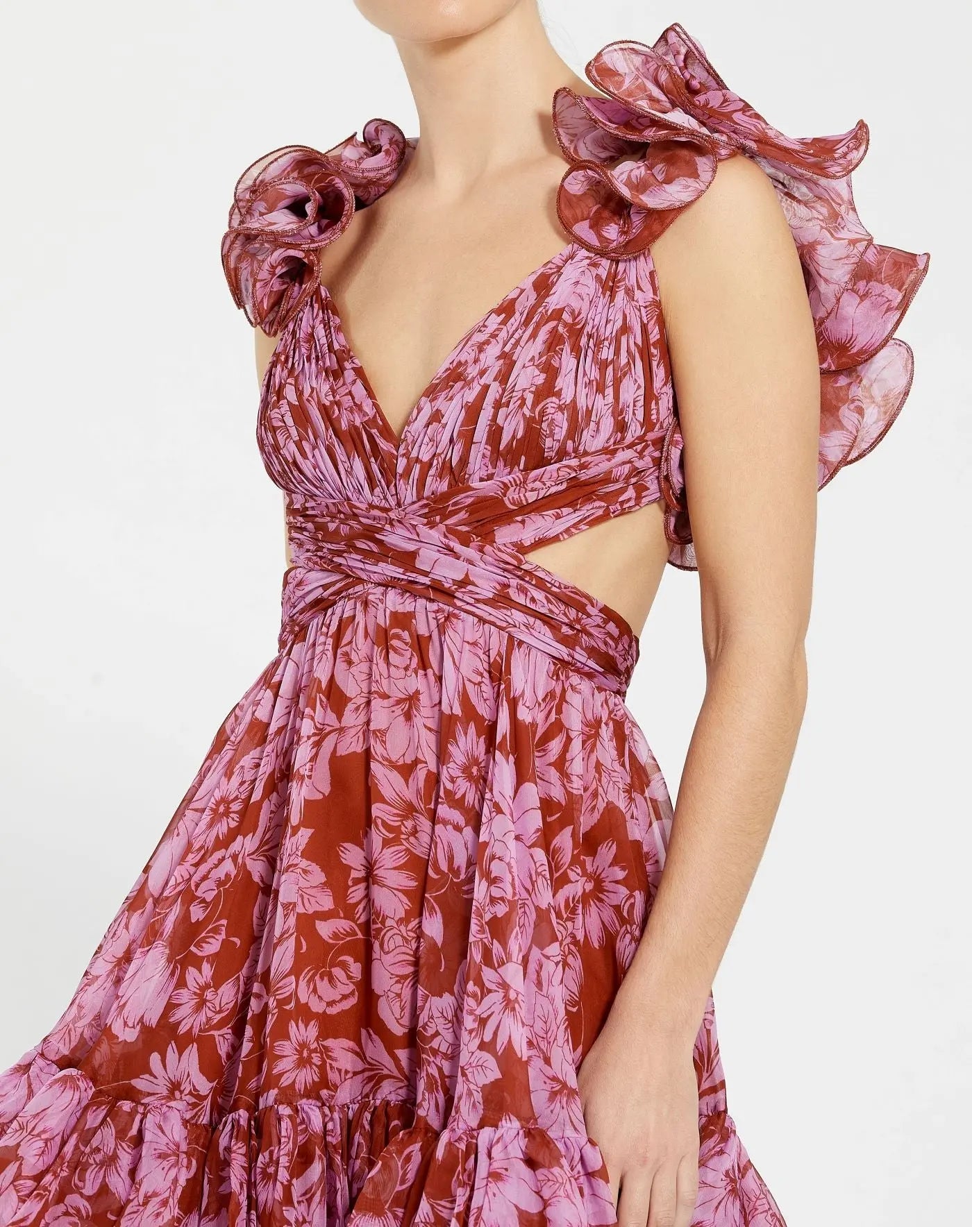 Ruffle Tiered Cut-Out Chiffon Midi Dress - Mac Duggal