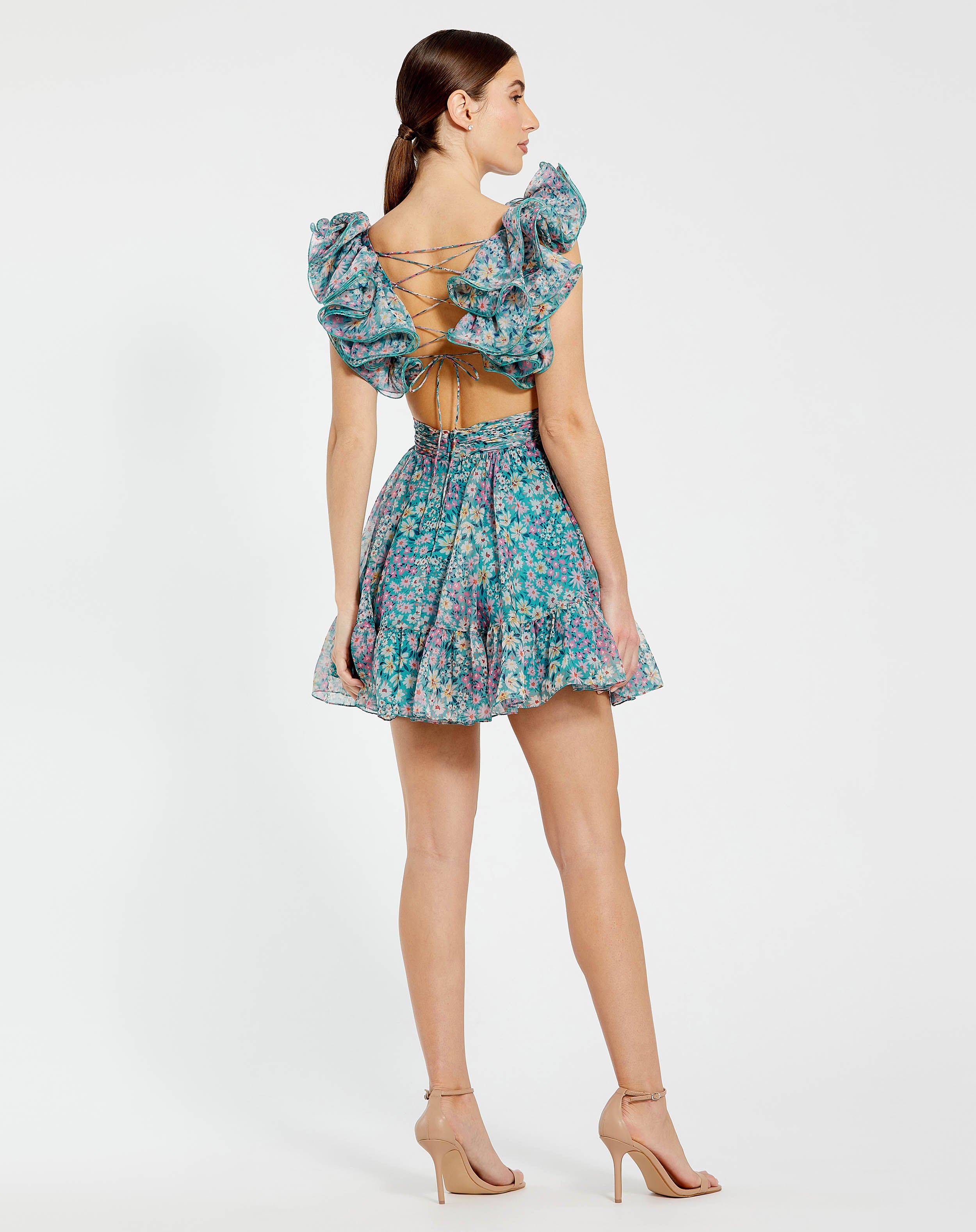 Ruffle Cut-Out Chiffon Mini Dress | Sample | Sz. 2