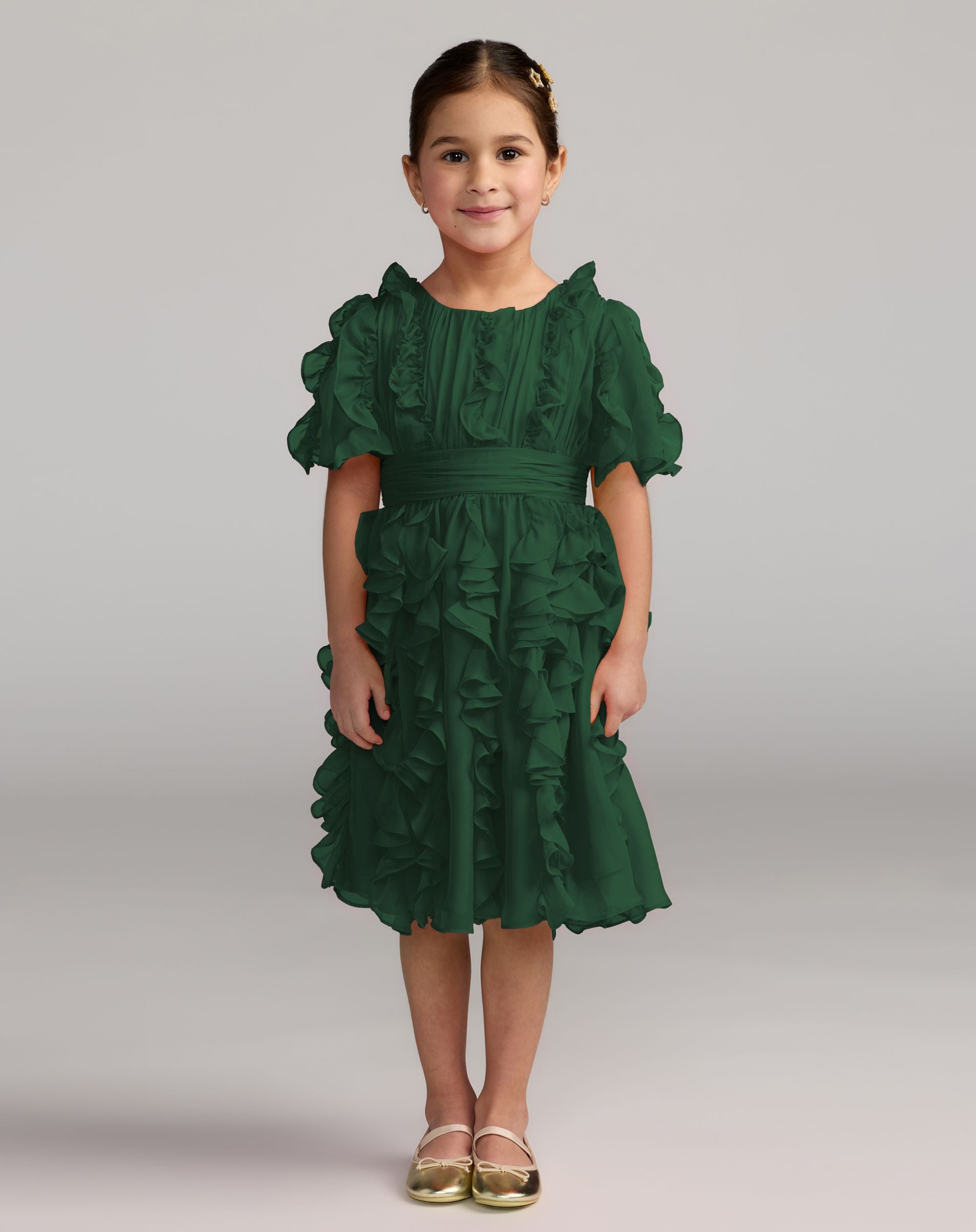 Girls Green Chiffon High Neck Ruffle Dress Mac Duggal