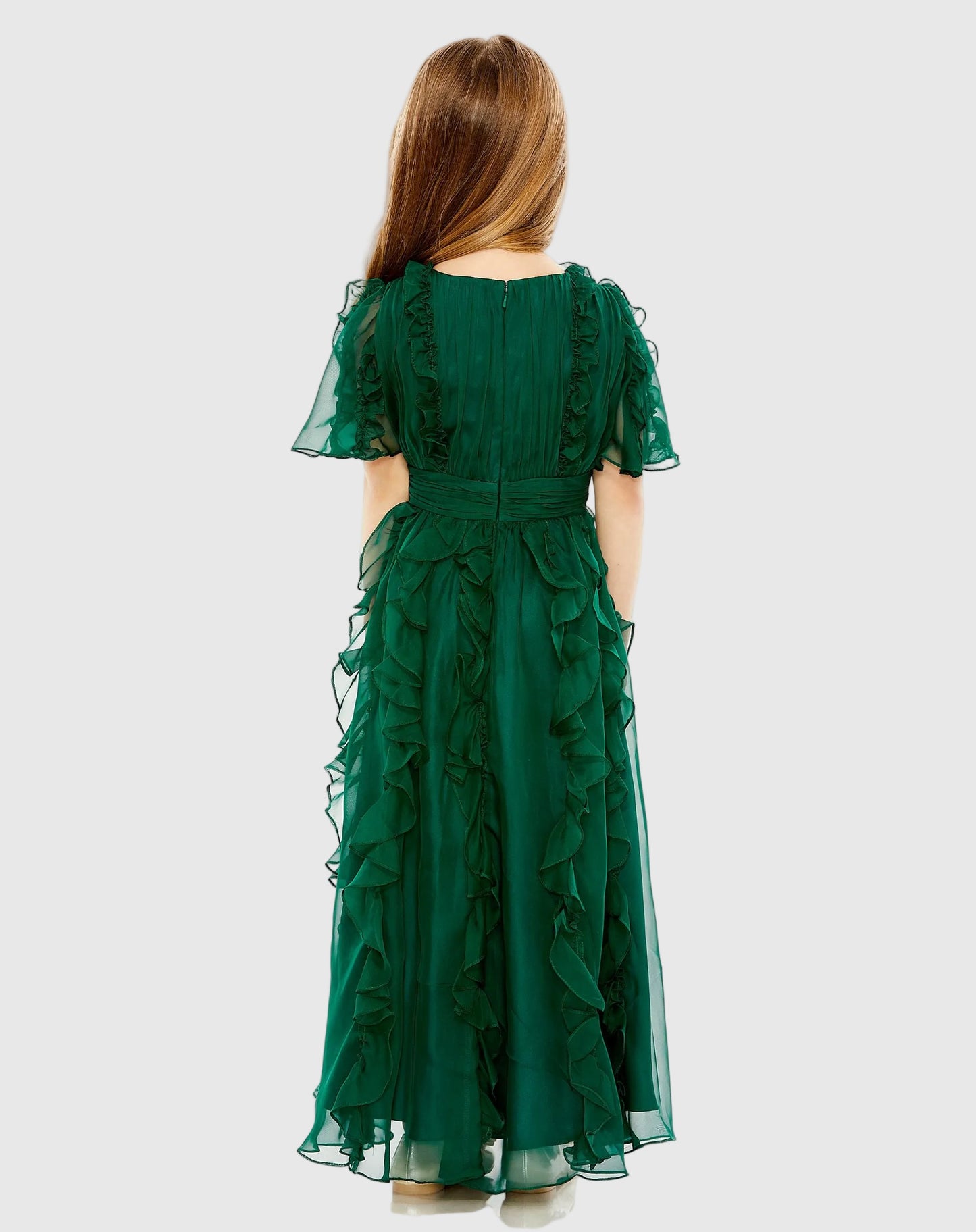 Girls Green Chiffon High Neck Ruffle Dress Mac Duggal