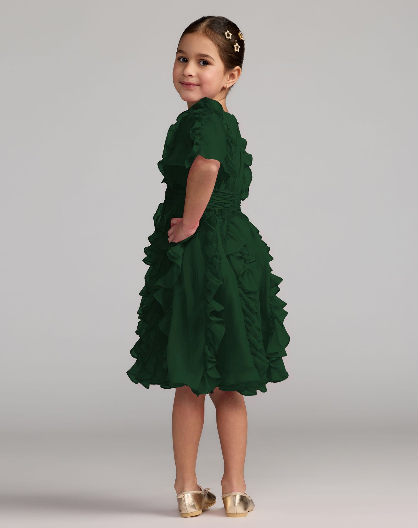 Girls Green Chiffon High Neck Ruffle Dress Mac Duggal