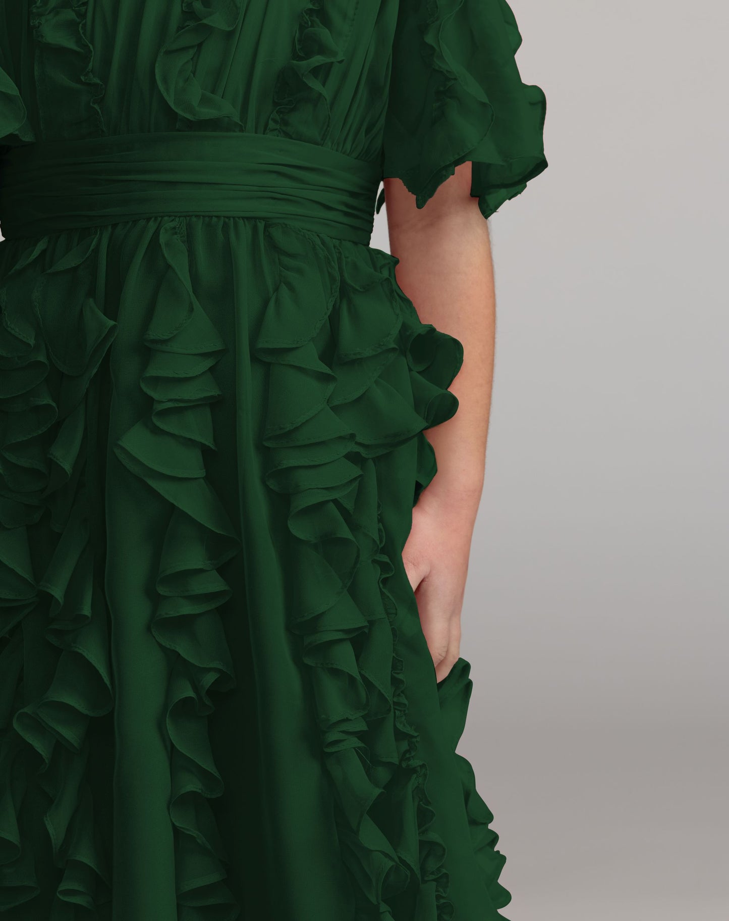Girls Green Chiffon High Neck Ruffle Dress Mac Duggal
