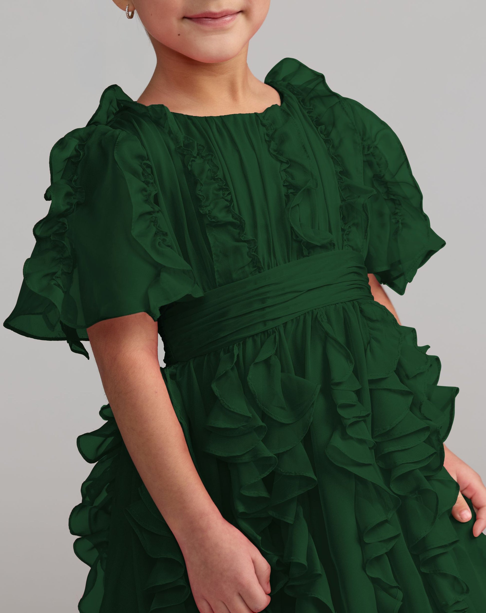 Girls Green Chiffon High Neck Ruffle Dress Mac Duggal