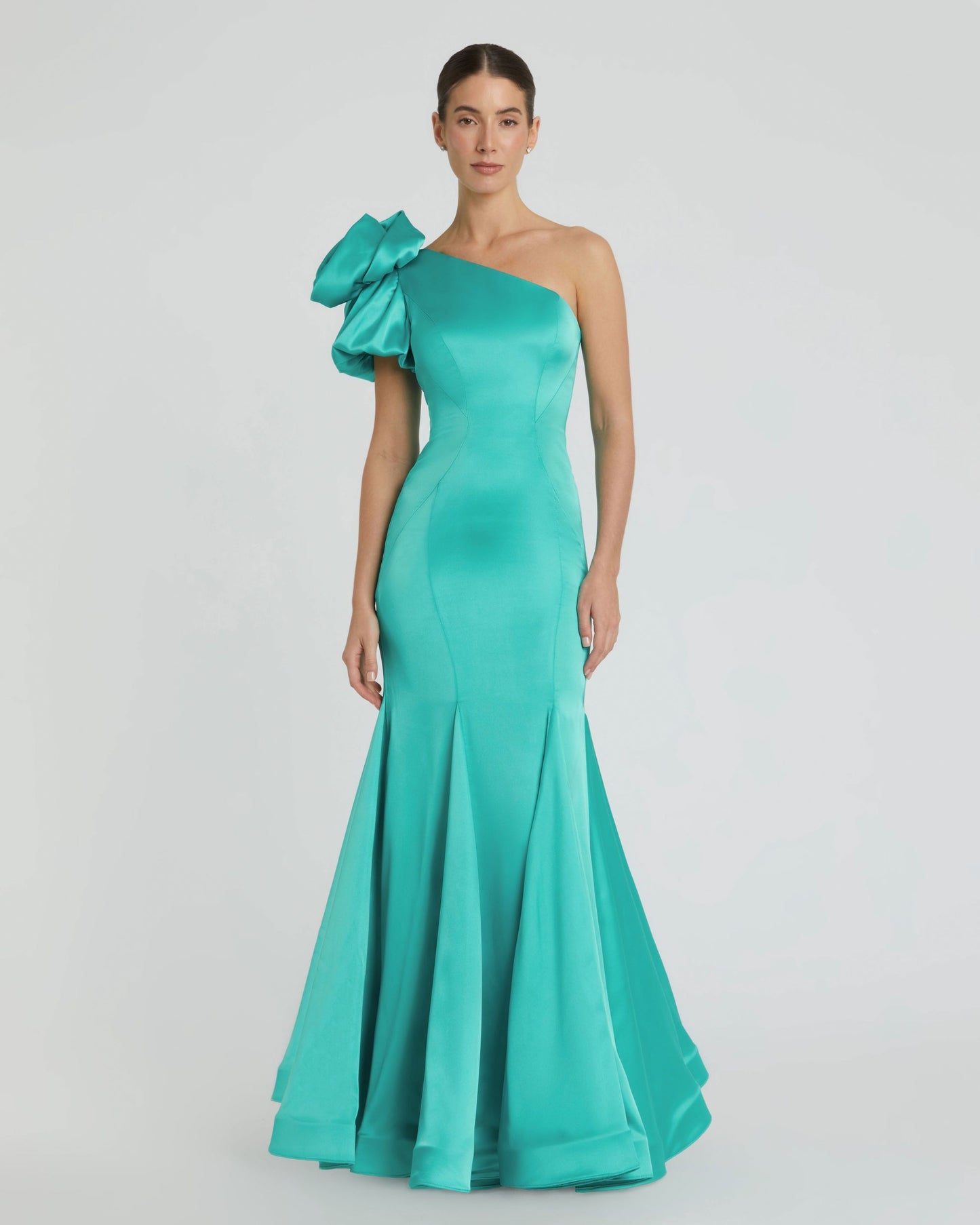 One Shoulder Bustier Satin Mermaid Gown