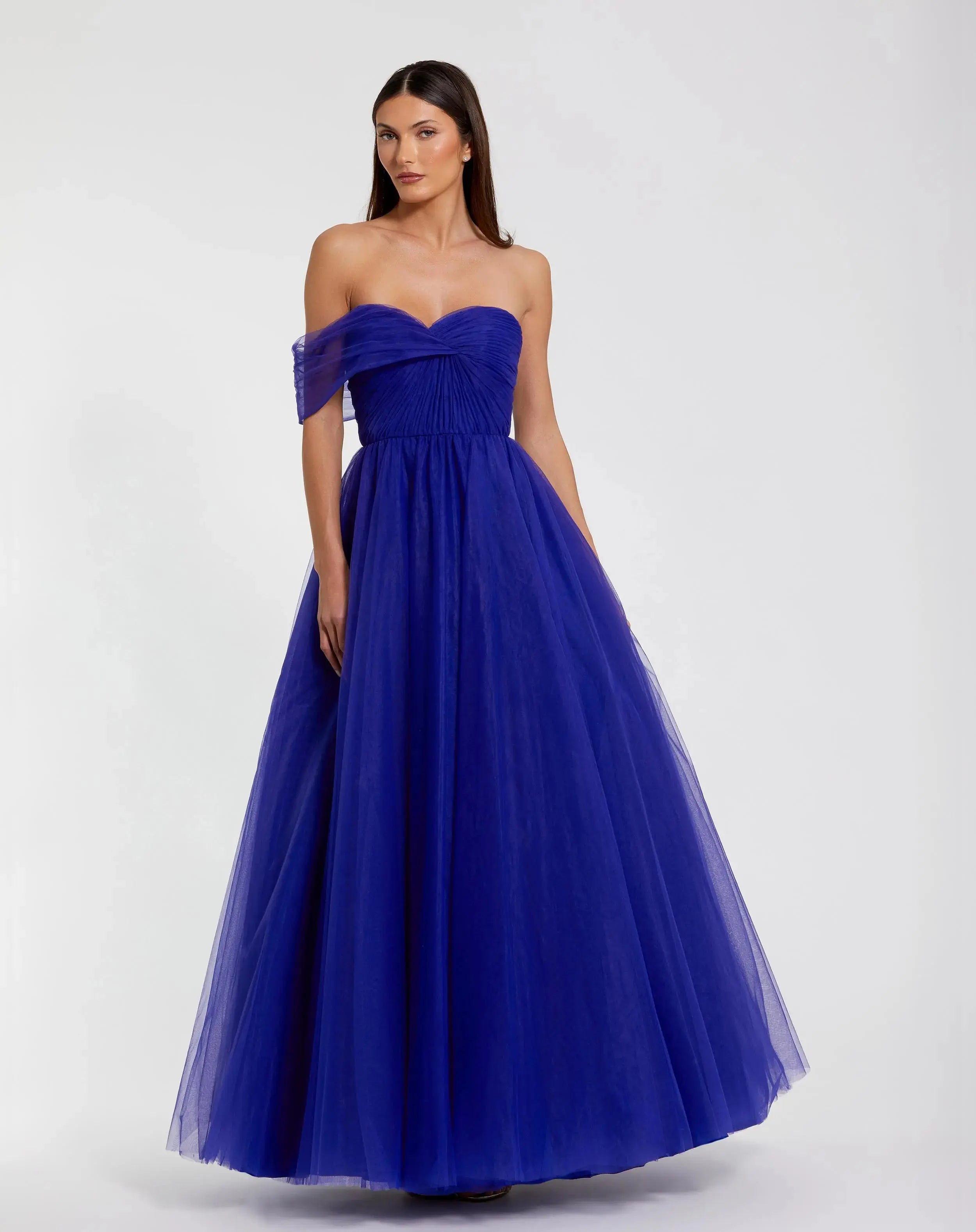 Blue One Side Off the Shoulder Bustier Ball Gown - Mac Duggal