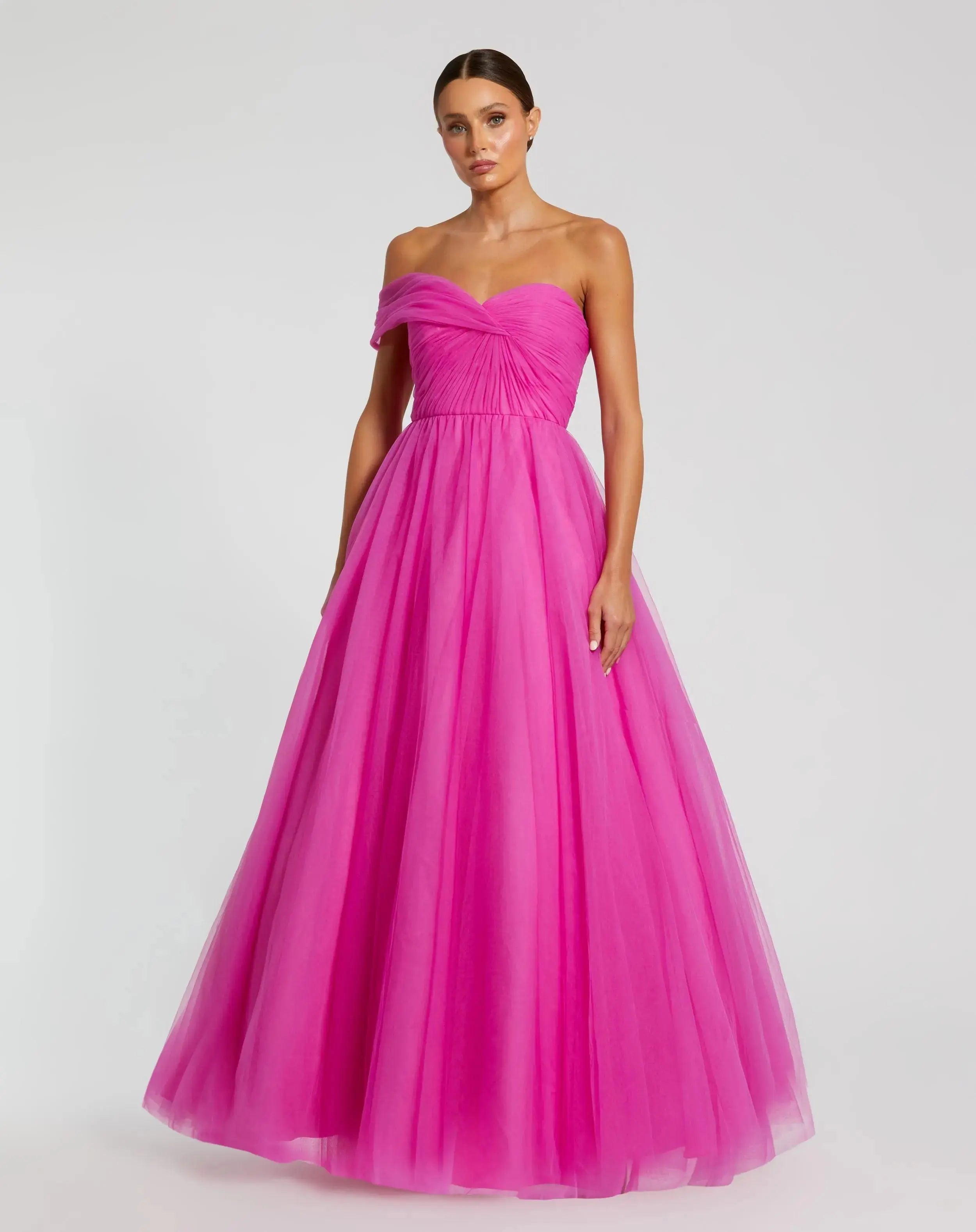 Pink One Side Off the Shoulder Bustier Ball Gown - Mac Duggal