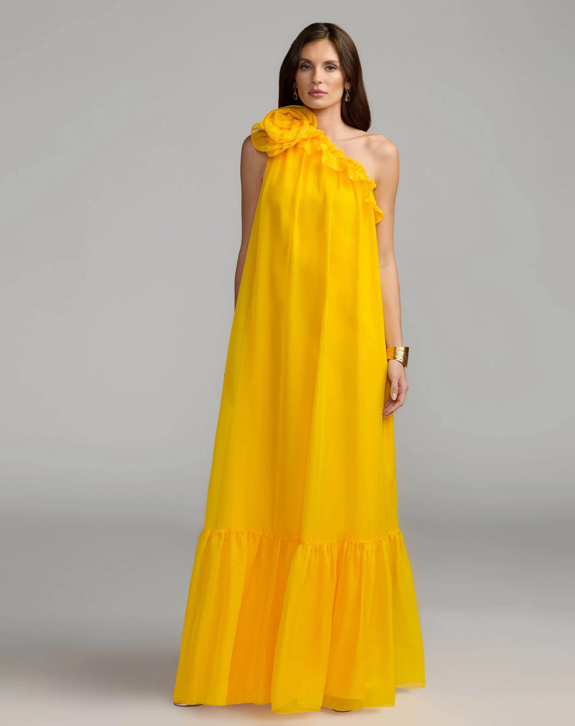 Mac Duggal Women's One Shoulder Chiffon Gown with 3D Rosette