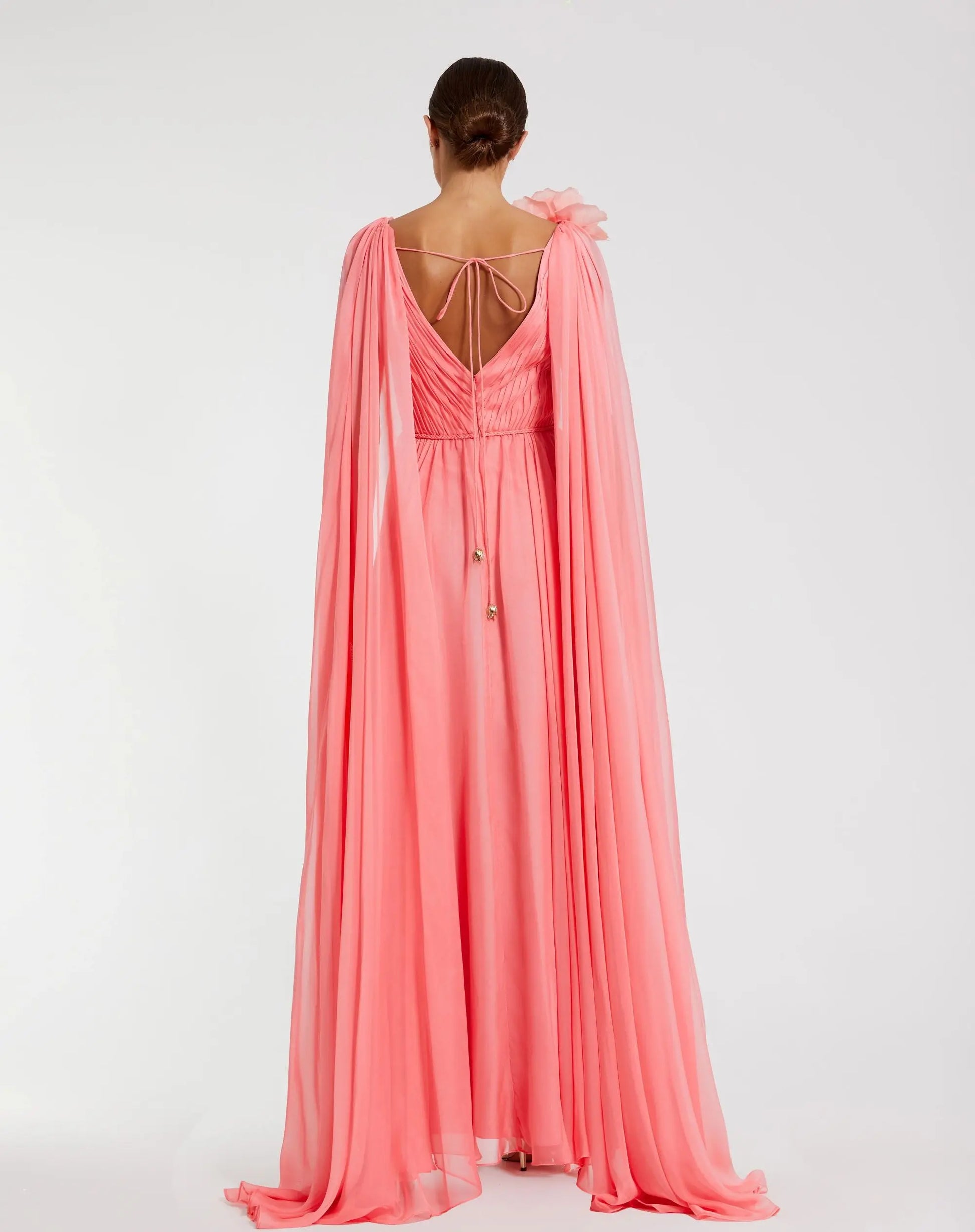Pink Chiffon V-Neck Gown With Cape Sleeves - Mac Duggal