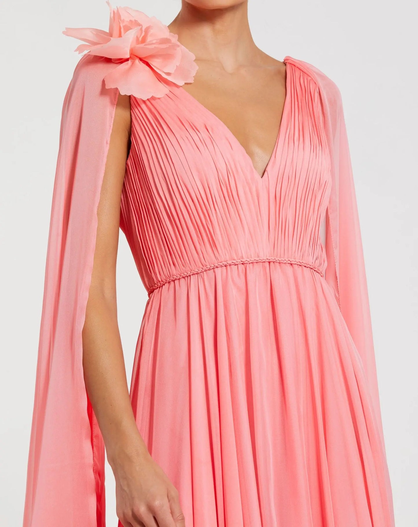 Pink Chiffon V-Neck Gown With Cape Sleeves - Mac Duggal
