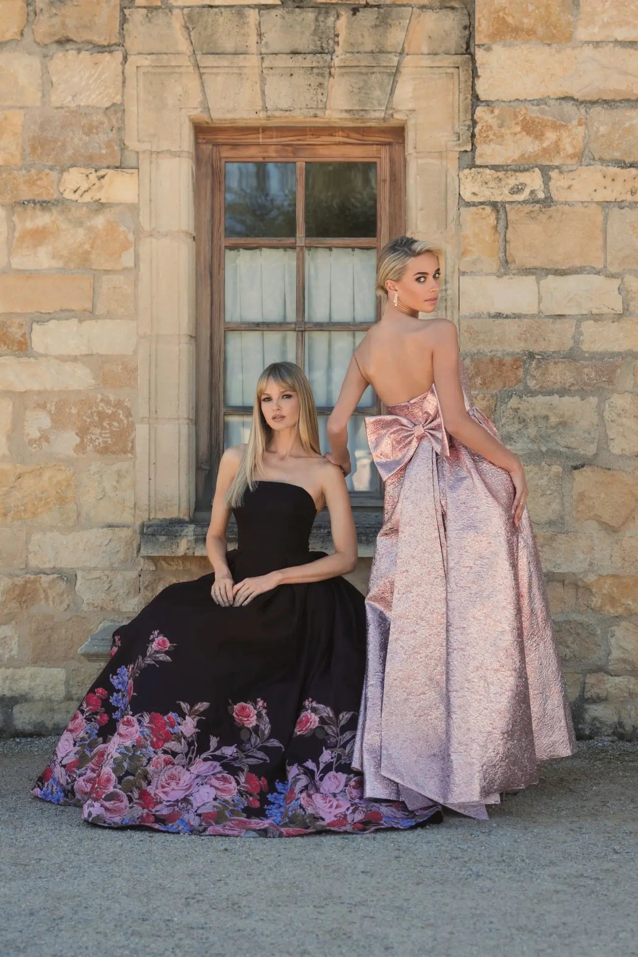 Black Strapless Floral Brocade Ballgown - Mac Duggal