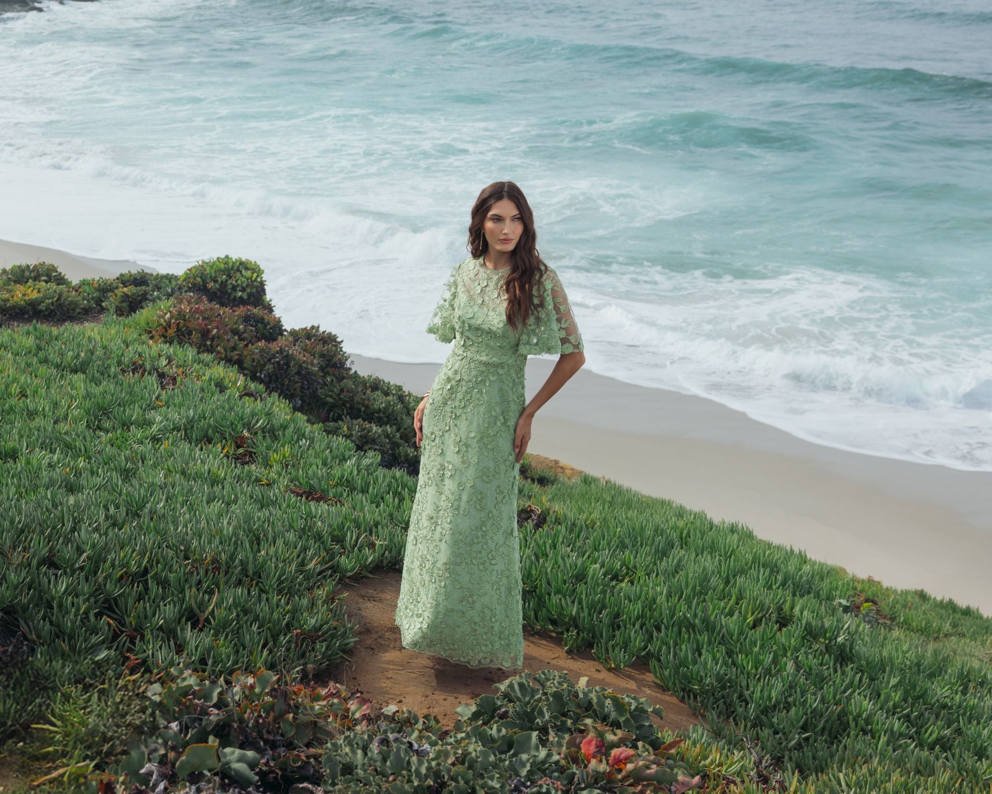 Beaded Cuff Drop Shoulder Faux Wrap Dress – Mac Duggal