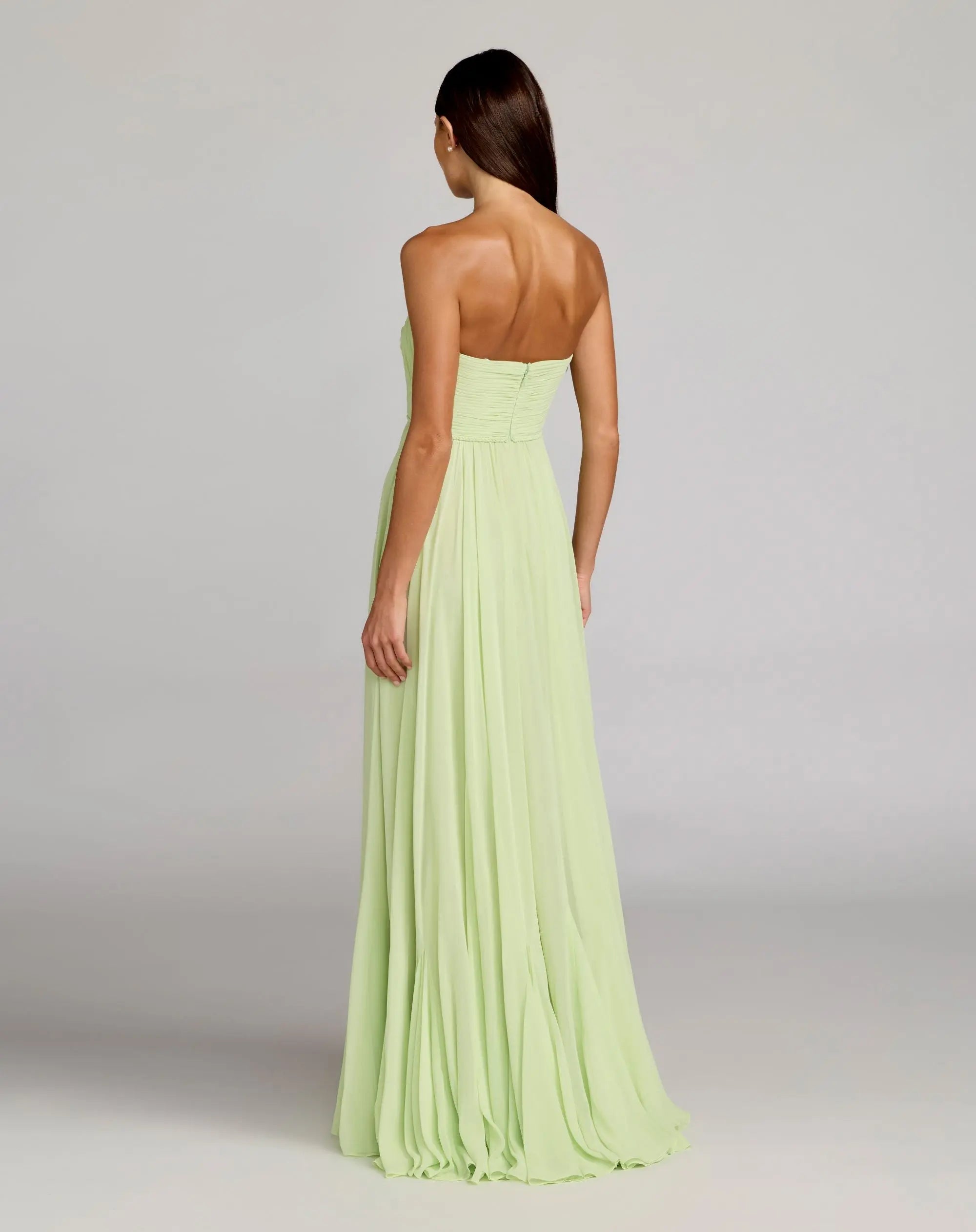 Green Strapless Chiffon Gown With Braided Belt - Ieena for Mac Duggal