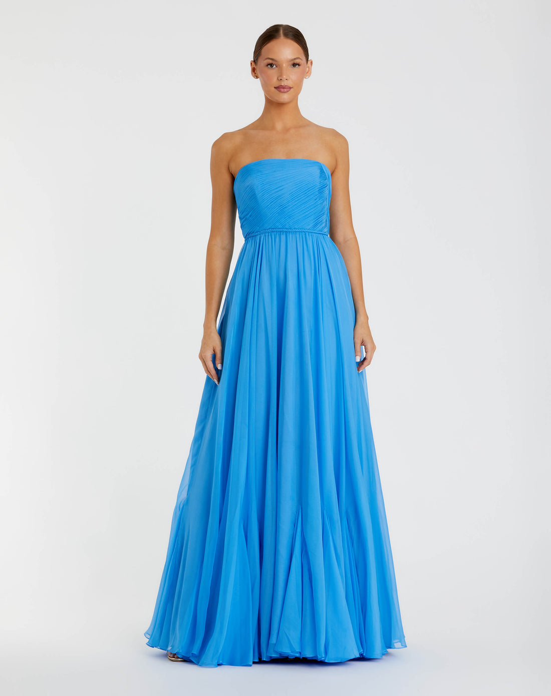 Blue Strapless Chiffon Gown With Braided Belt - Ieena for Mac Duggal