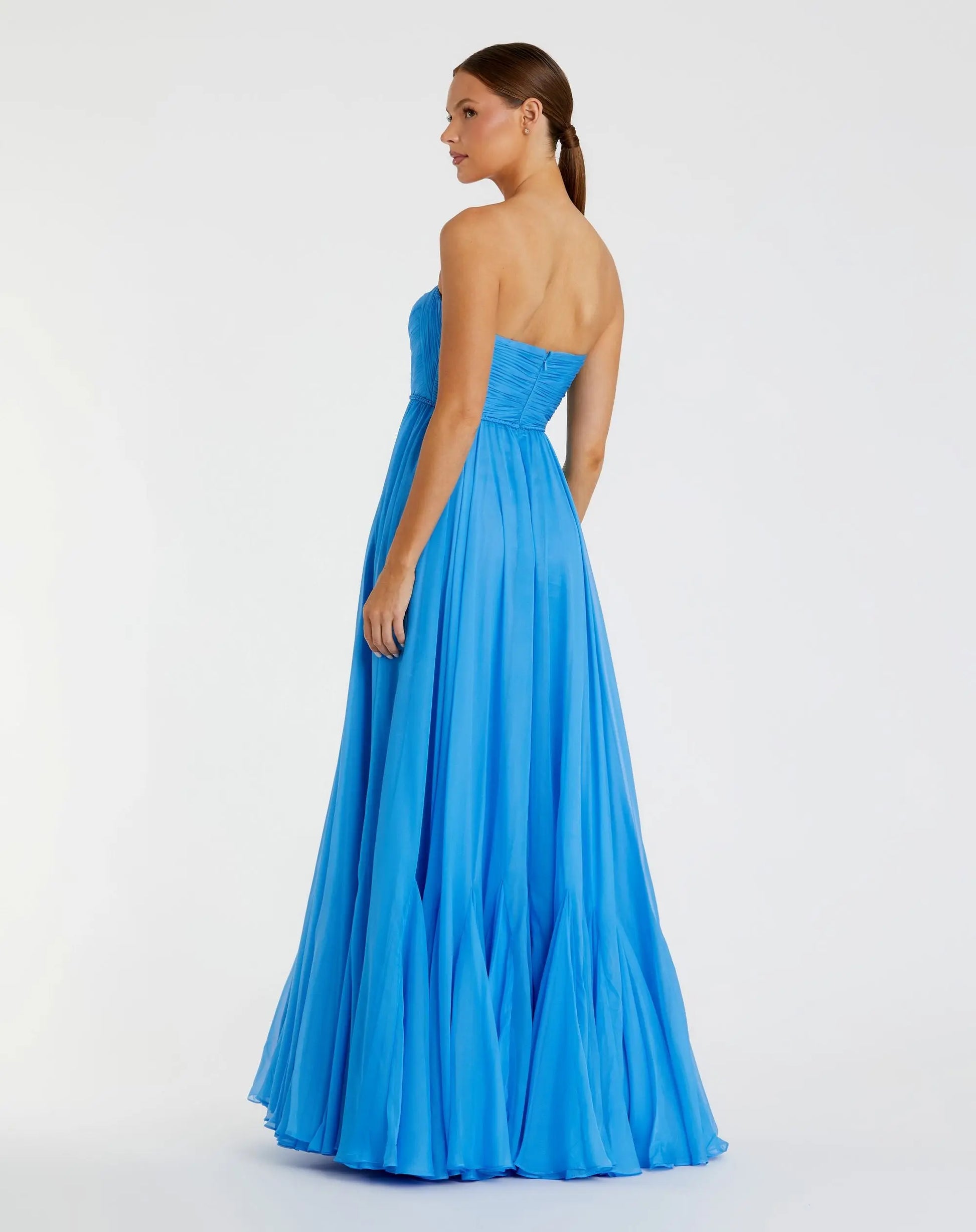 Blue Strapless Chiffon Gown With Braided Belt Blue Strapless Chiffon Gown With Braided Belt