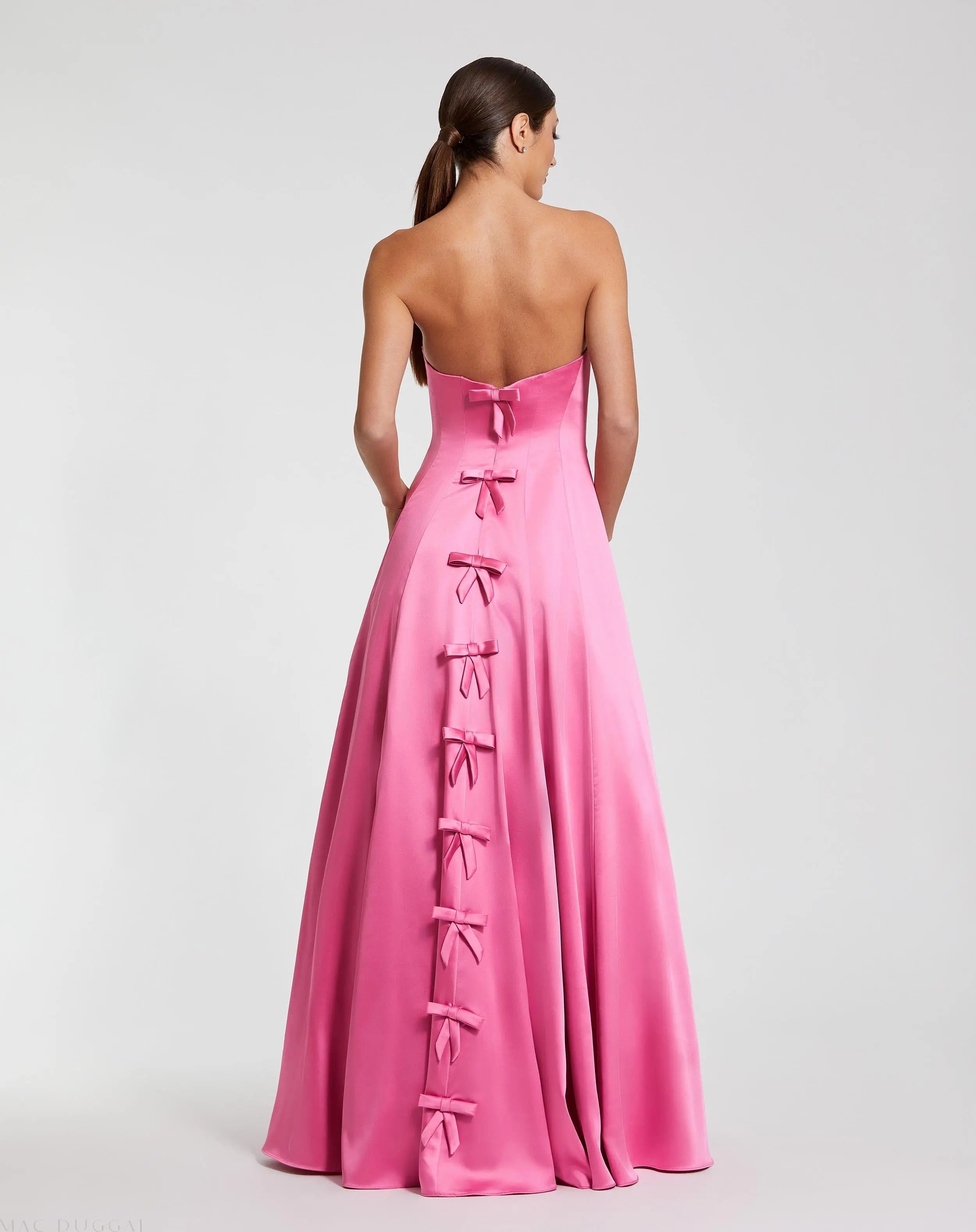 Pink Strapless Satin Ballgown With Bow Details - Mac Duggal