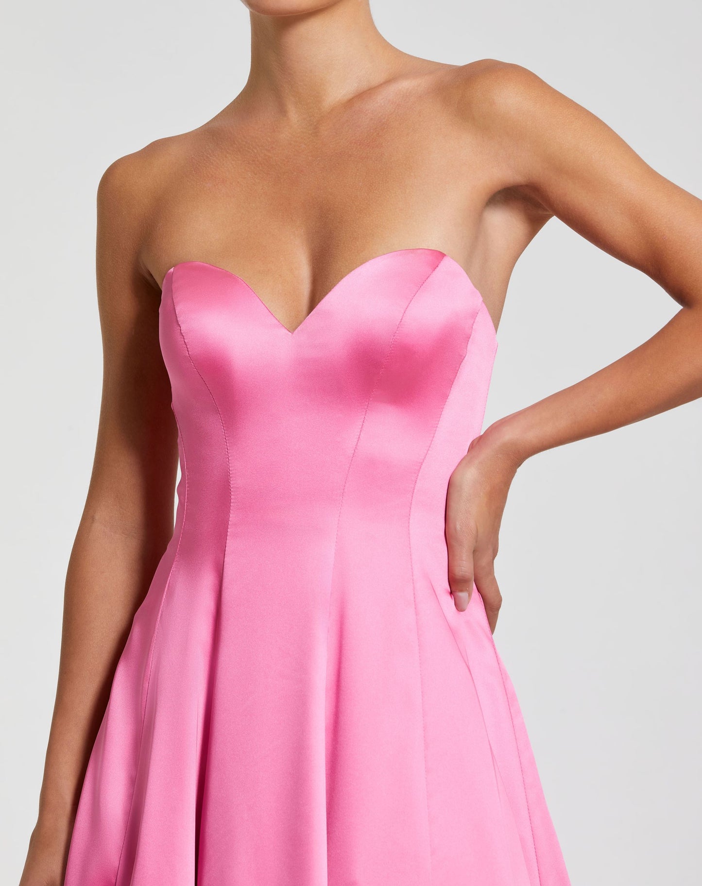 Pink Strapless Satin Ballgown With Bow Details