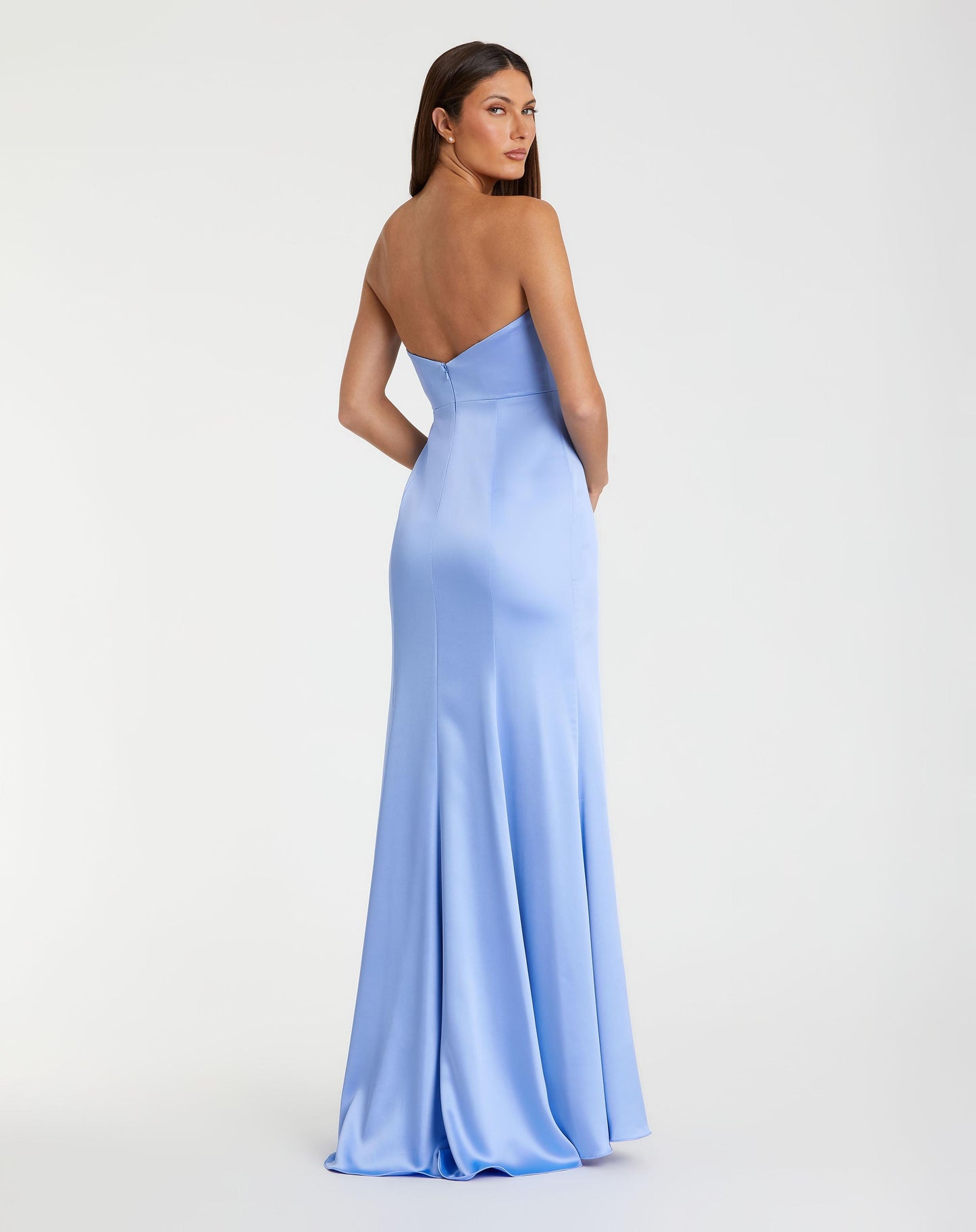 Strapless Satin Column Gown With 3D Flower