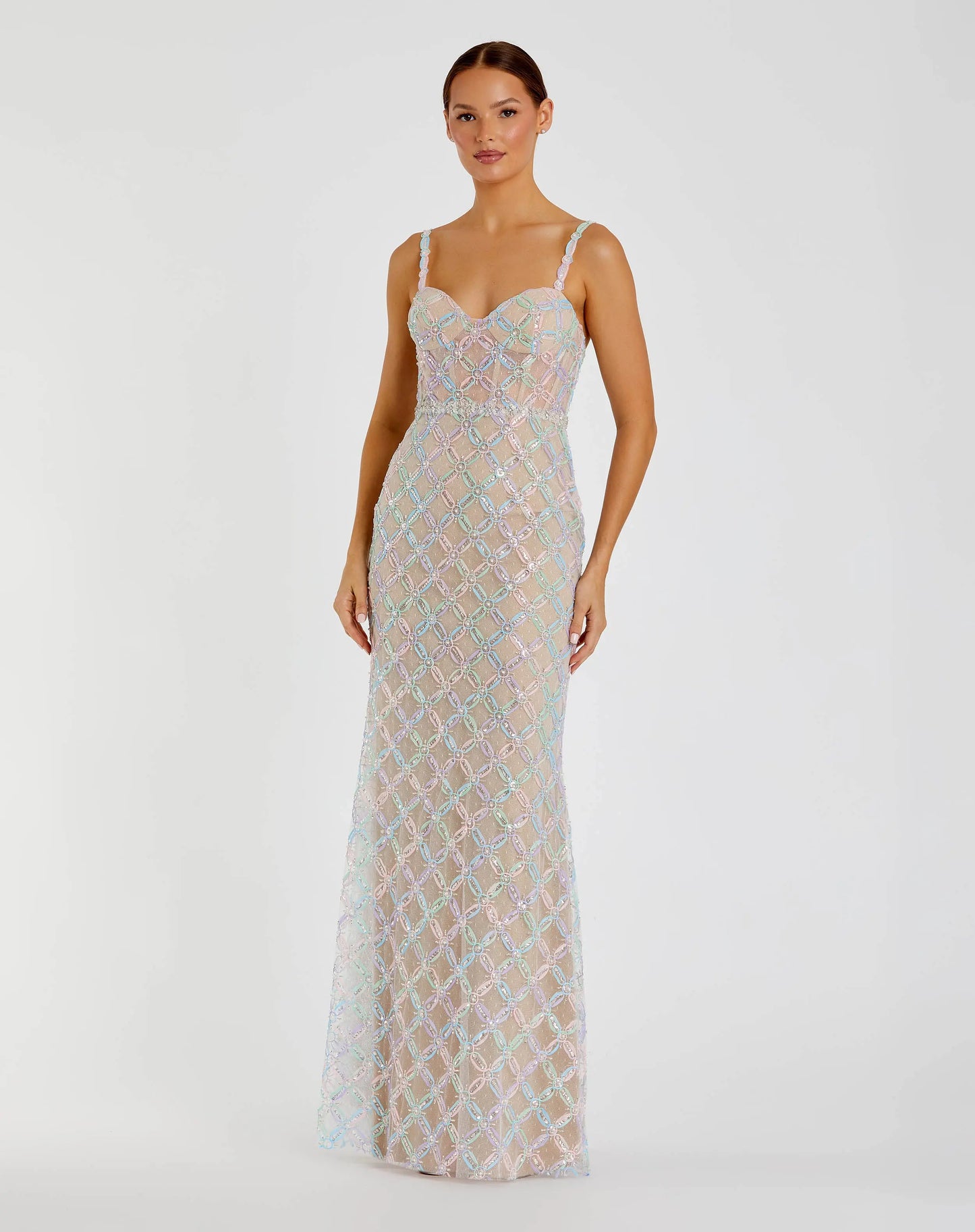 pastel embellished dress Iridescent Sequin Sleeveless A-line Gown by Studio 17 12915