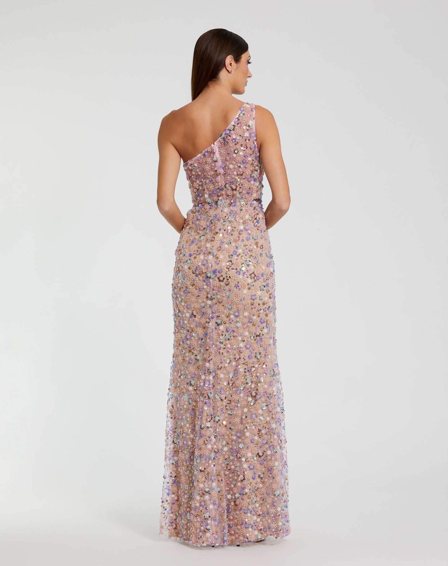 Floral Embellished One Shoulder Gown