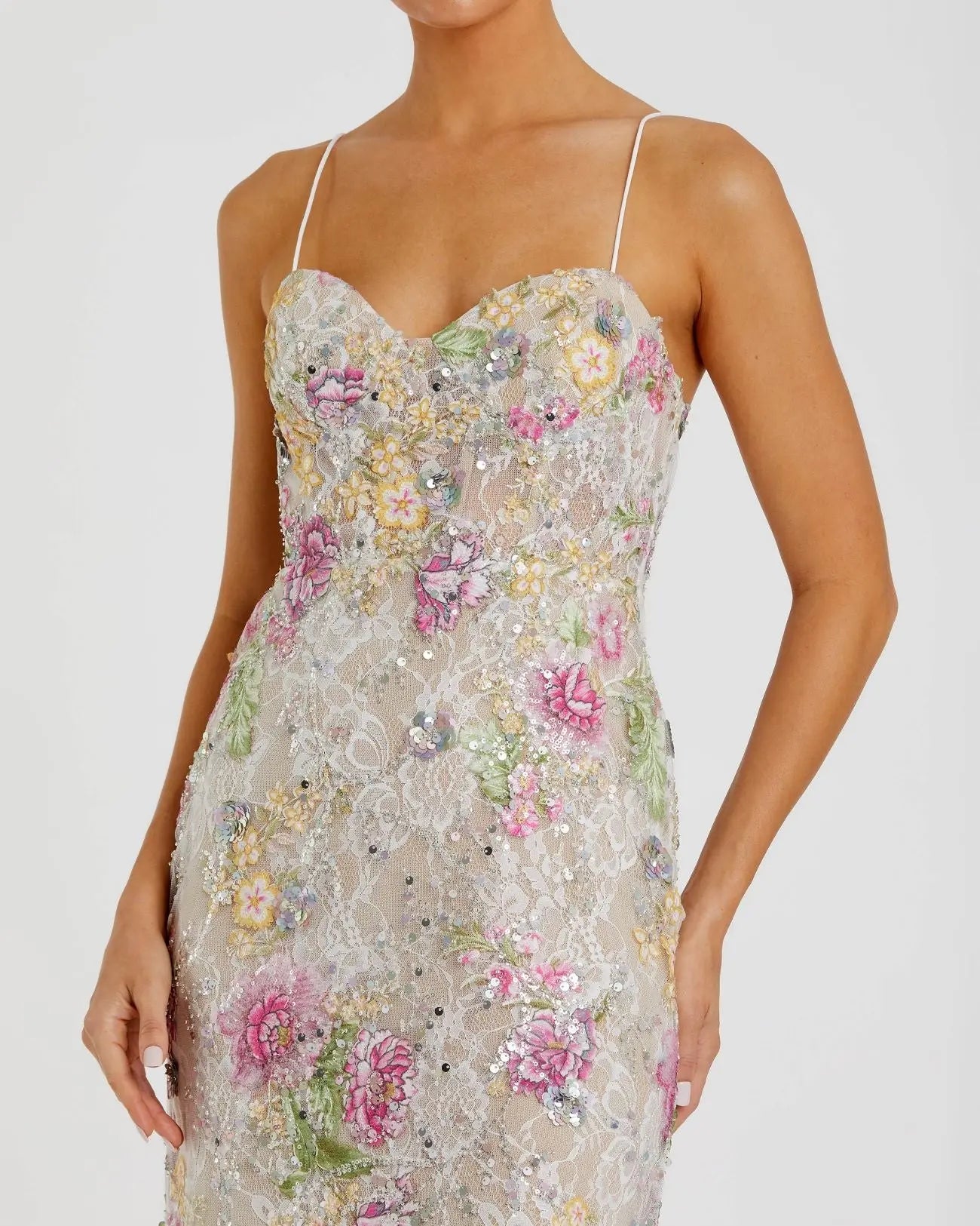 Multicolor Embellished Bustier Floral Trumpet Gown - Mac Duggal