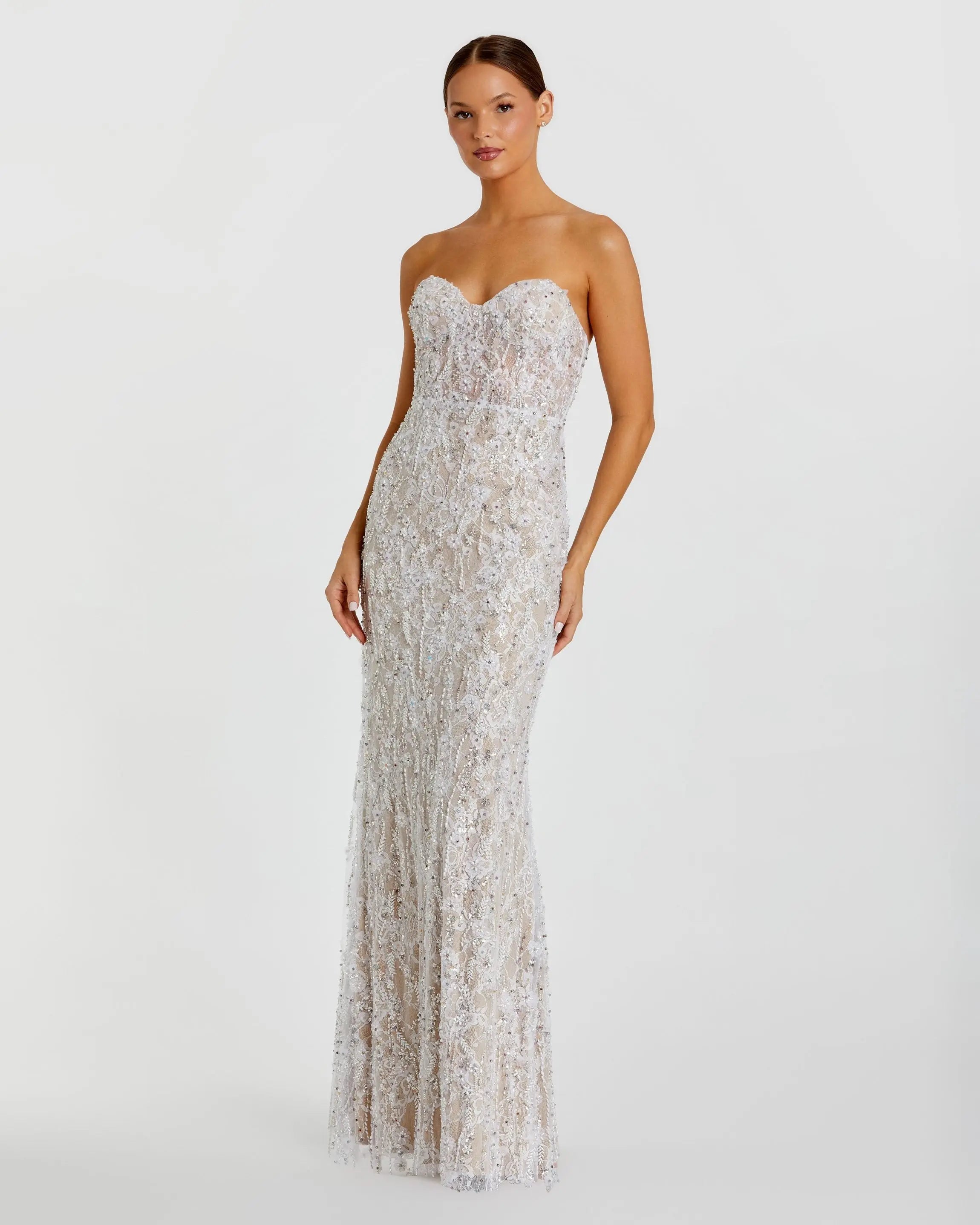 Ivory Embellished Lace Strapless Bustier Gown | Mac Duggal