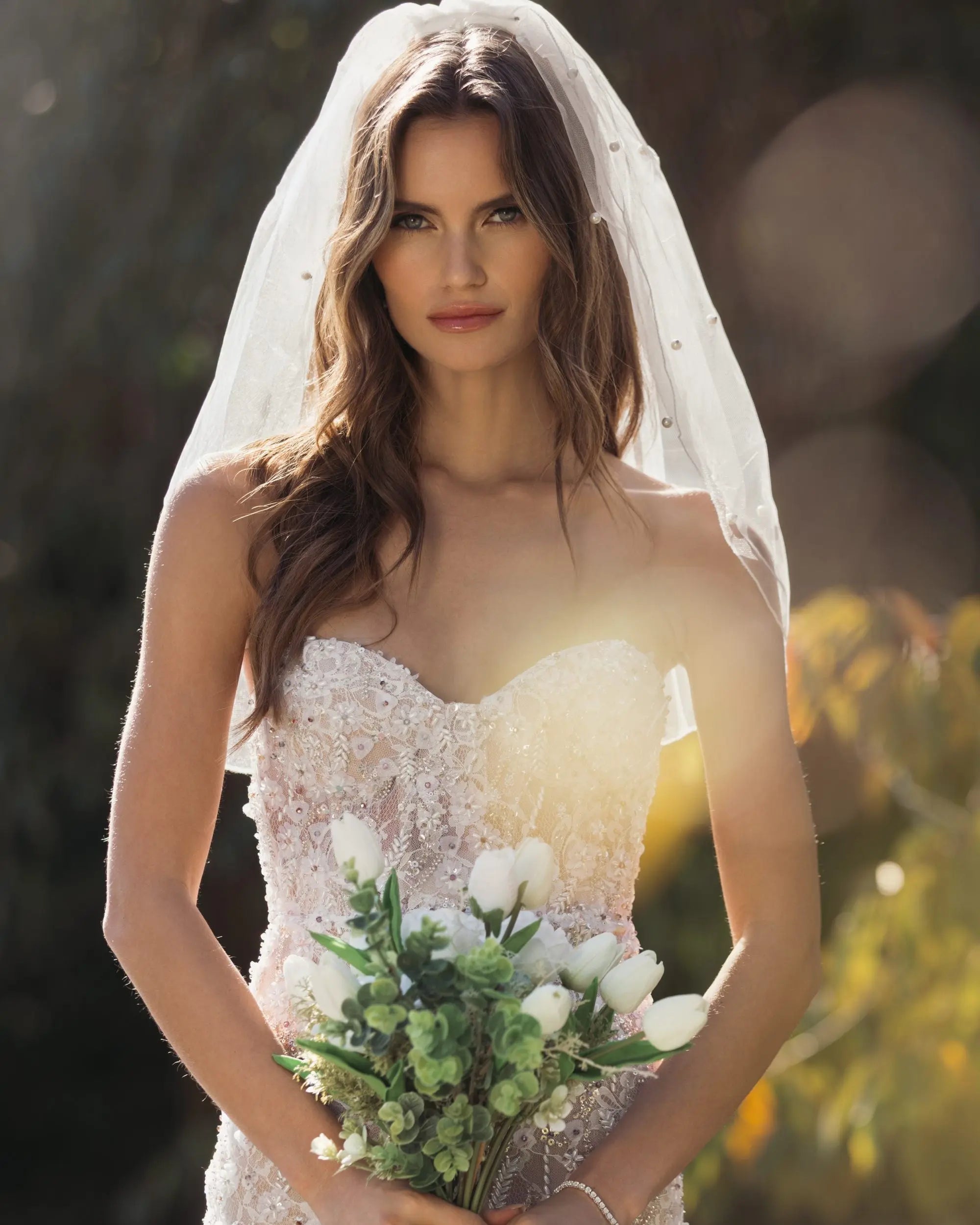 Ivory Embellished Lace Strapless Bustier Gown - Mac Duggal