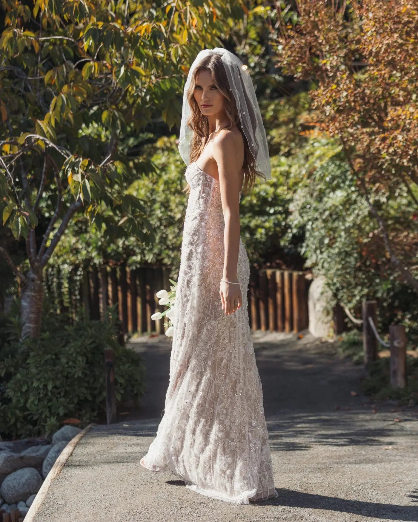 Mac Duggal - Ivory Embellished Lace Strapless Bustier Gown