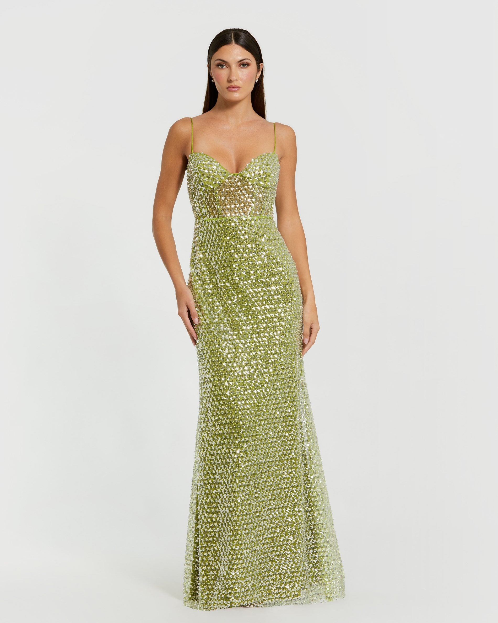 Green Embellished Bustier Column Gown Mac Duggal