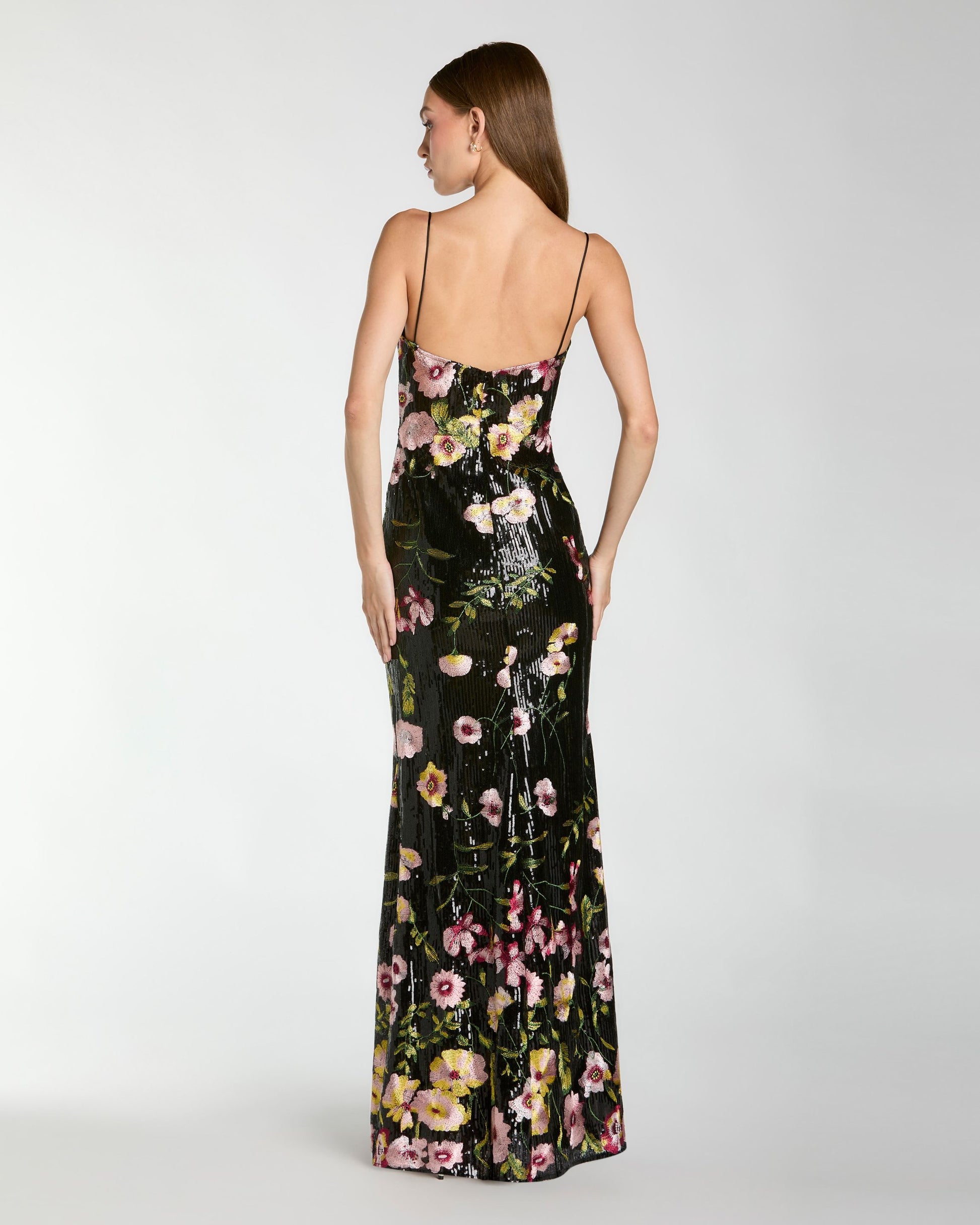Black Sleeveless Bustier Floral Applique Gown Mac Duggal