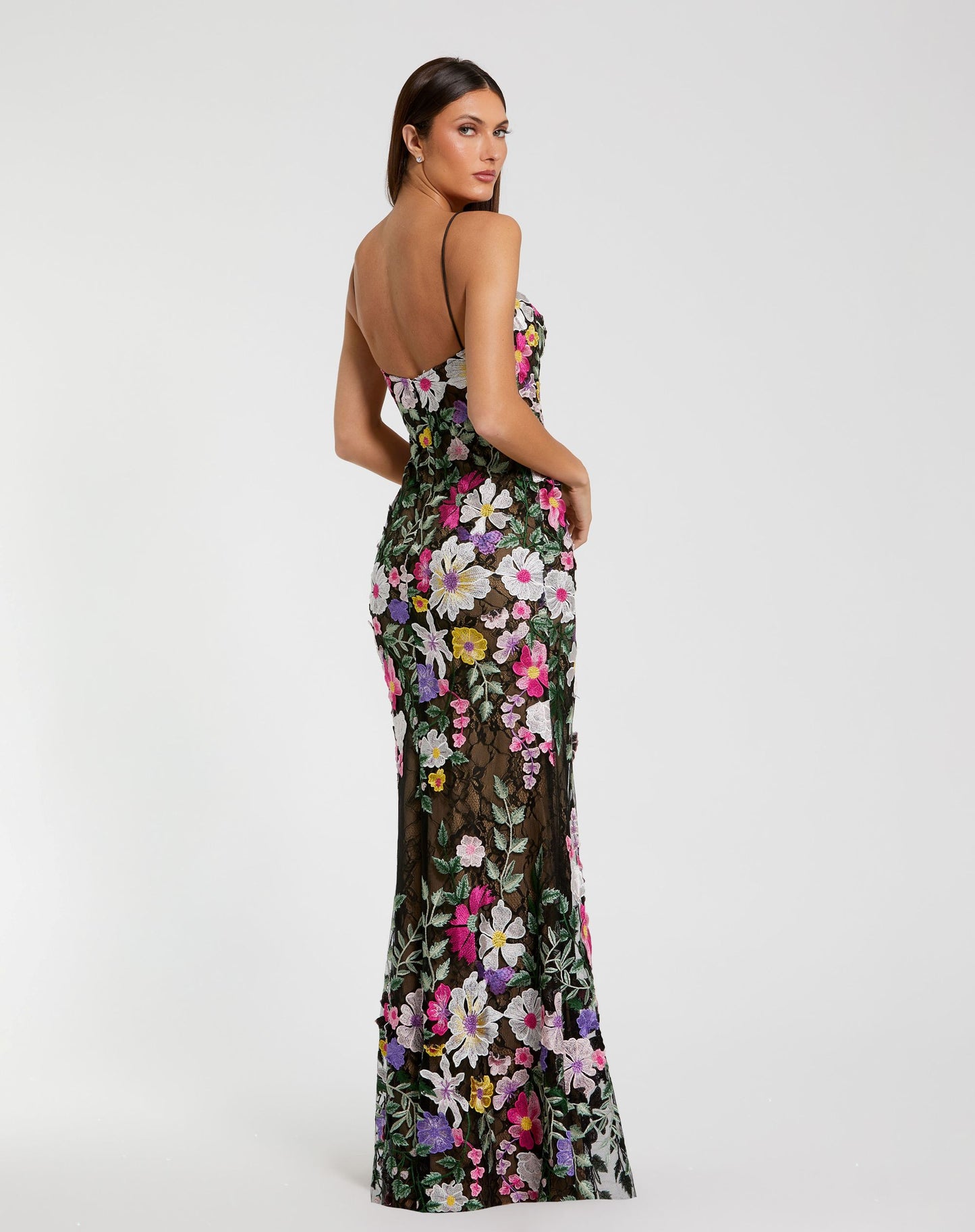 Black Floral Embroidered Sleeveless Bustier Gown - Mac Duggal